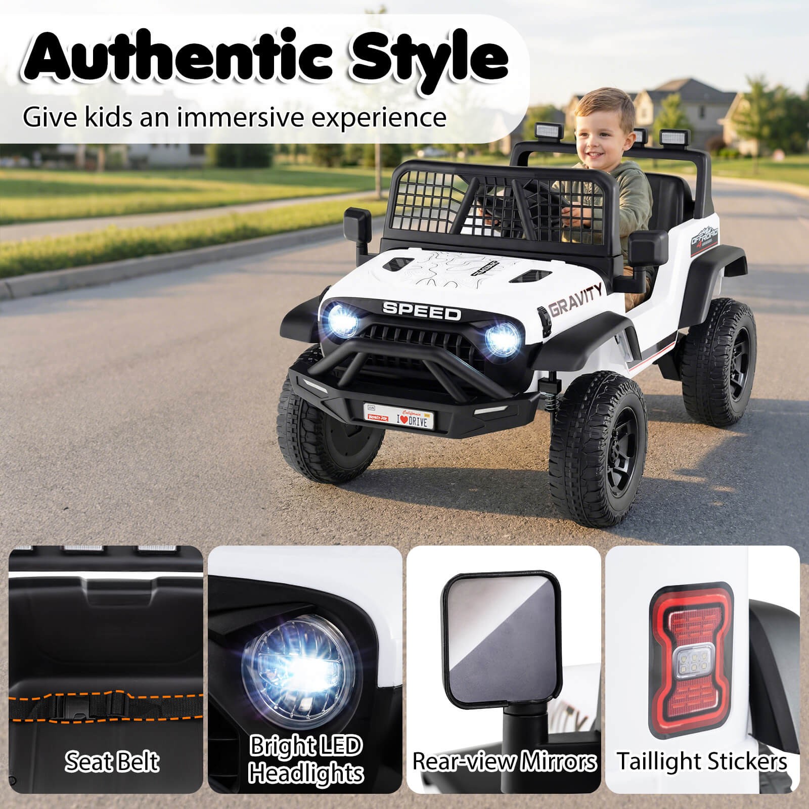 24V Ride On Car w/Remote Control Music LED Headlights Spring Suspension for Kids