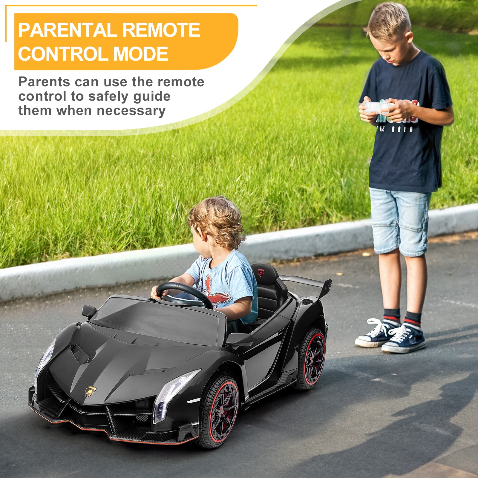 12V Licensed Lamborghini Veneno Electric Ride on Car Toy for Kid Toddler, Black