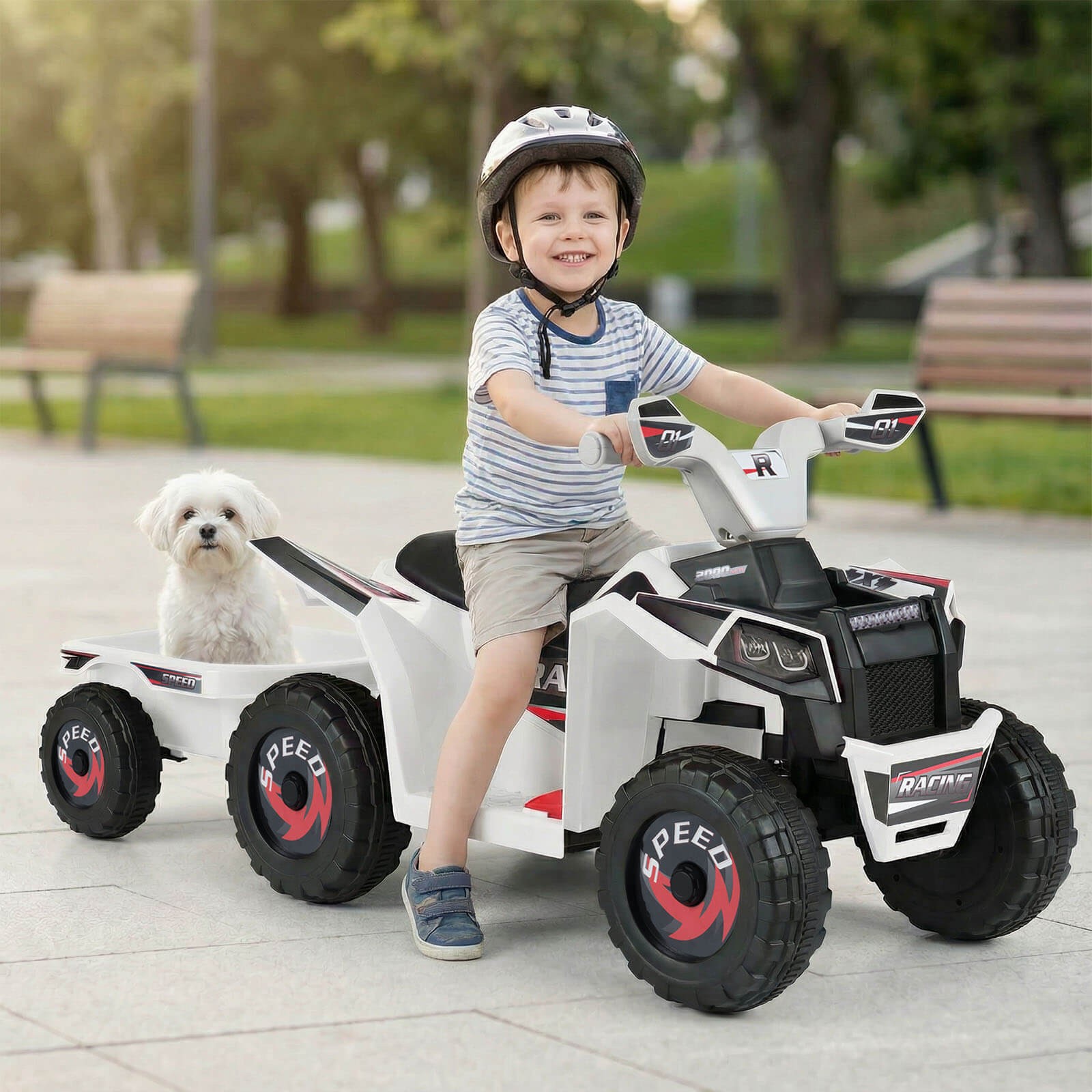 Kids Electric ATV Car, 6V Battery-Powered Ride on Toy w/Removable Back Trailer