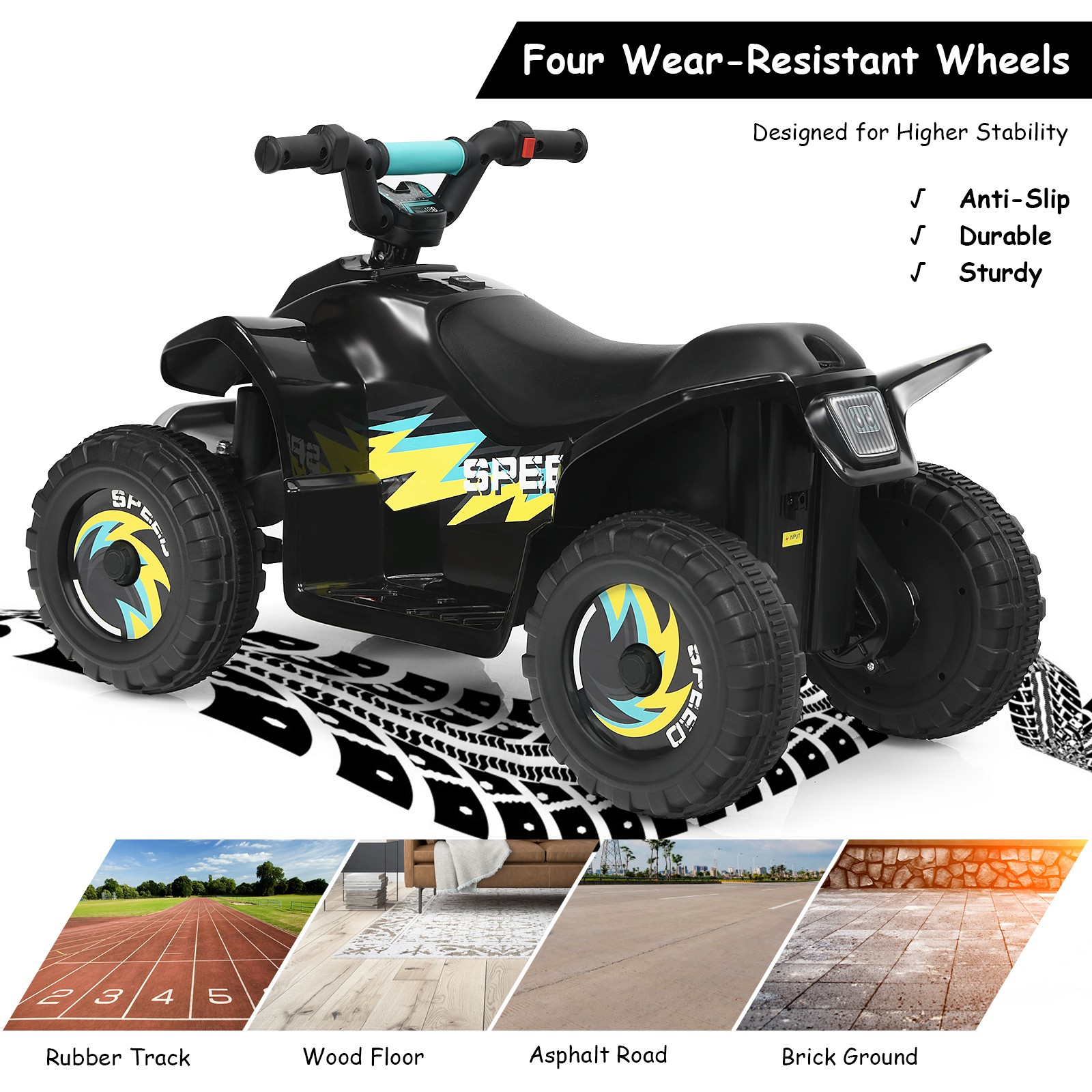 6V Kids Electric Quad ATV 4 Wheels Ride On Toy Toddlers Forward&Reverse Black
