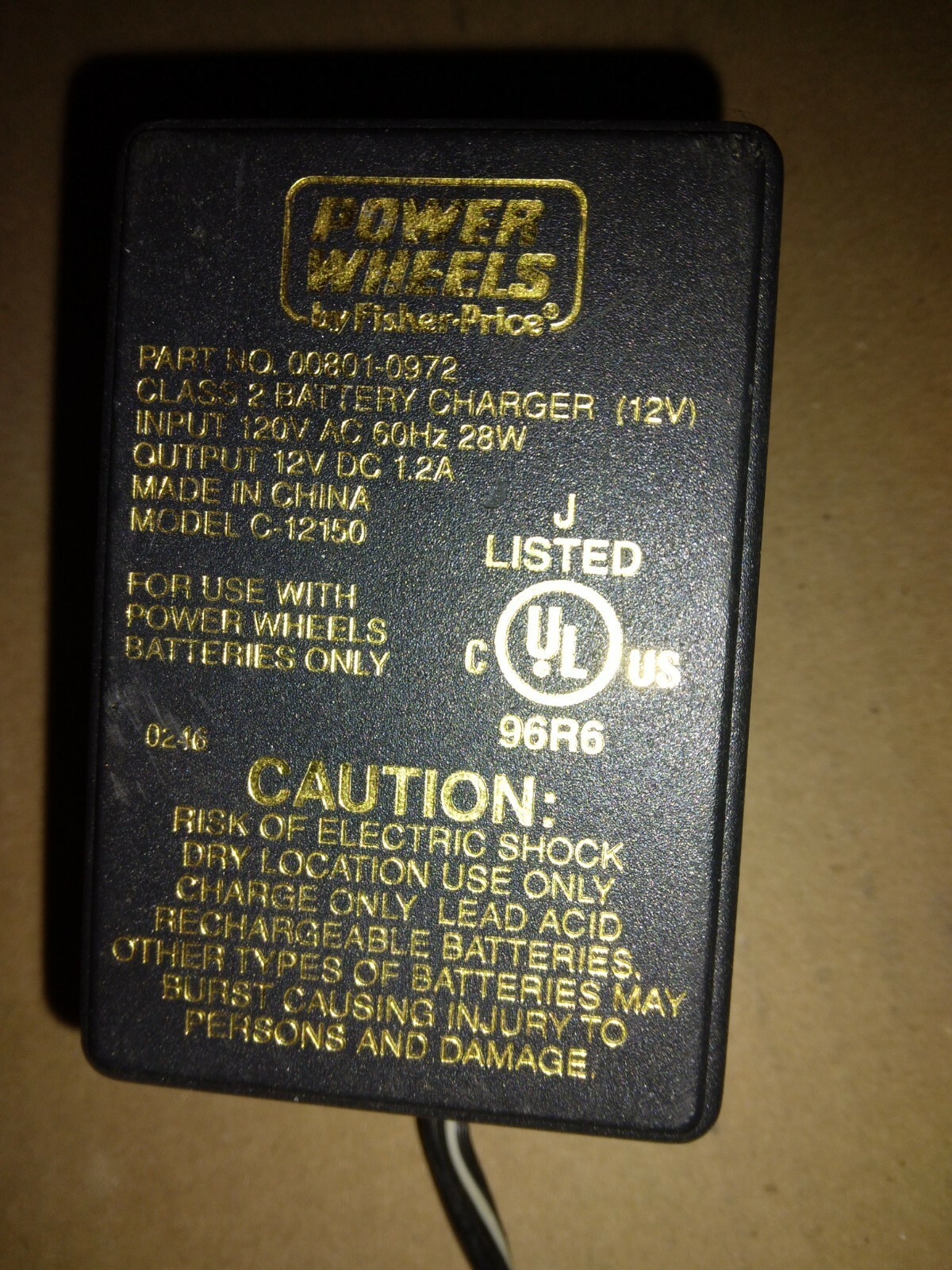12V BATTERY CHARGER For Power Wheels 00801-0972 OEM WALL PLUG CABLE AC ADAPTER