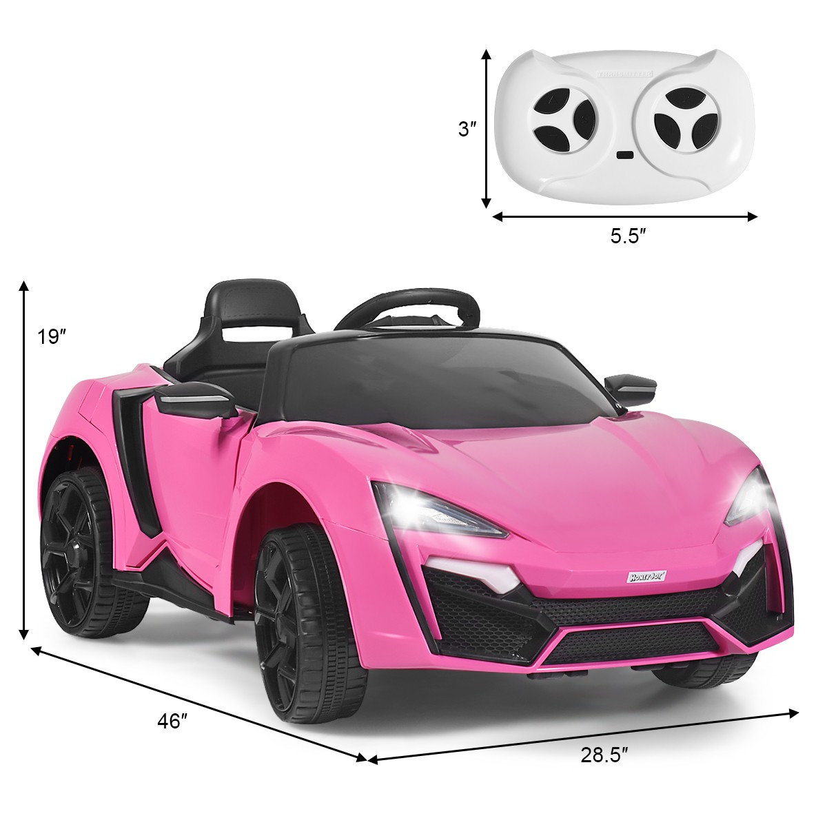 12V Kids Ride On Car 2.4G RC Electric Vehicle W/ Light Music Openable Doors Pink