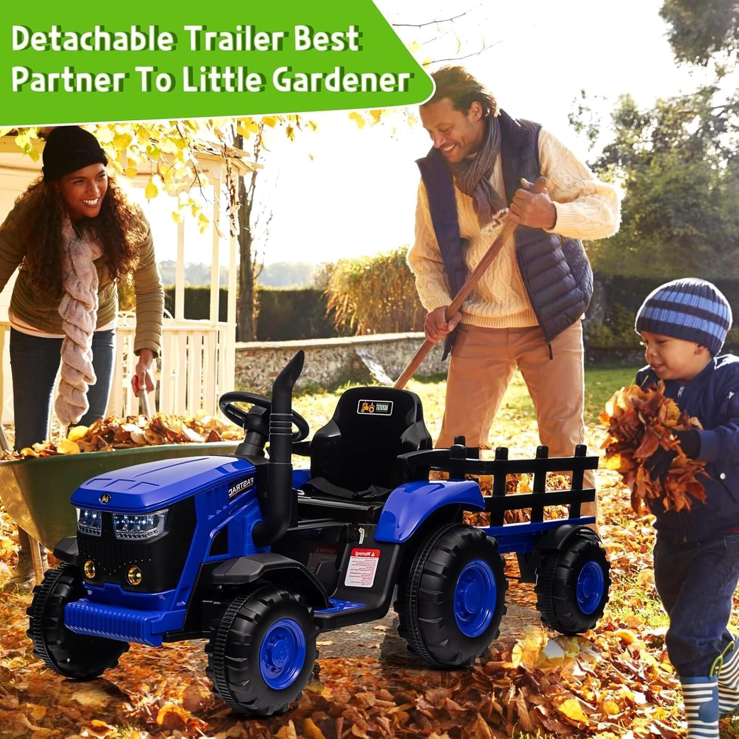 Kids 12V Electric Ride On Tractor w/ Remote, Music, Trailer,Dual Motors,6 Wheels