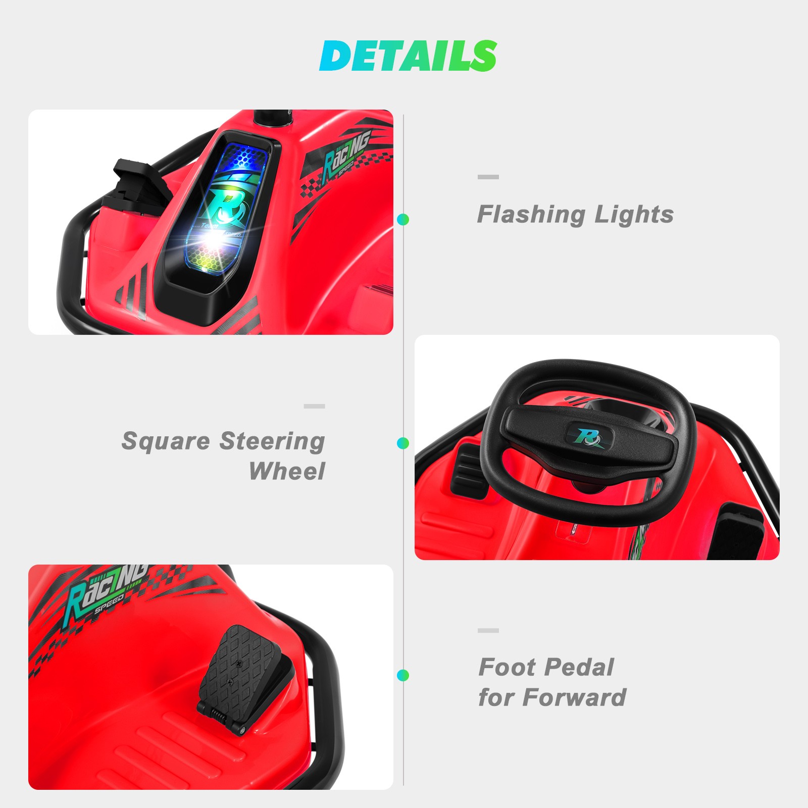 24V Kids Red Drifting Go Kart 360° Ride On Cart with Bluetooth