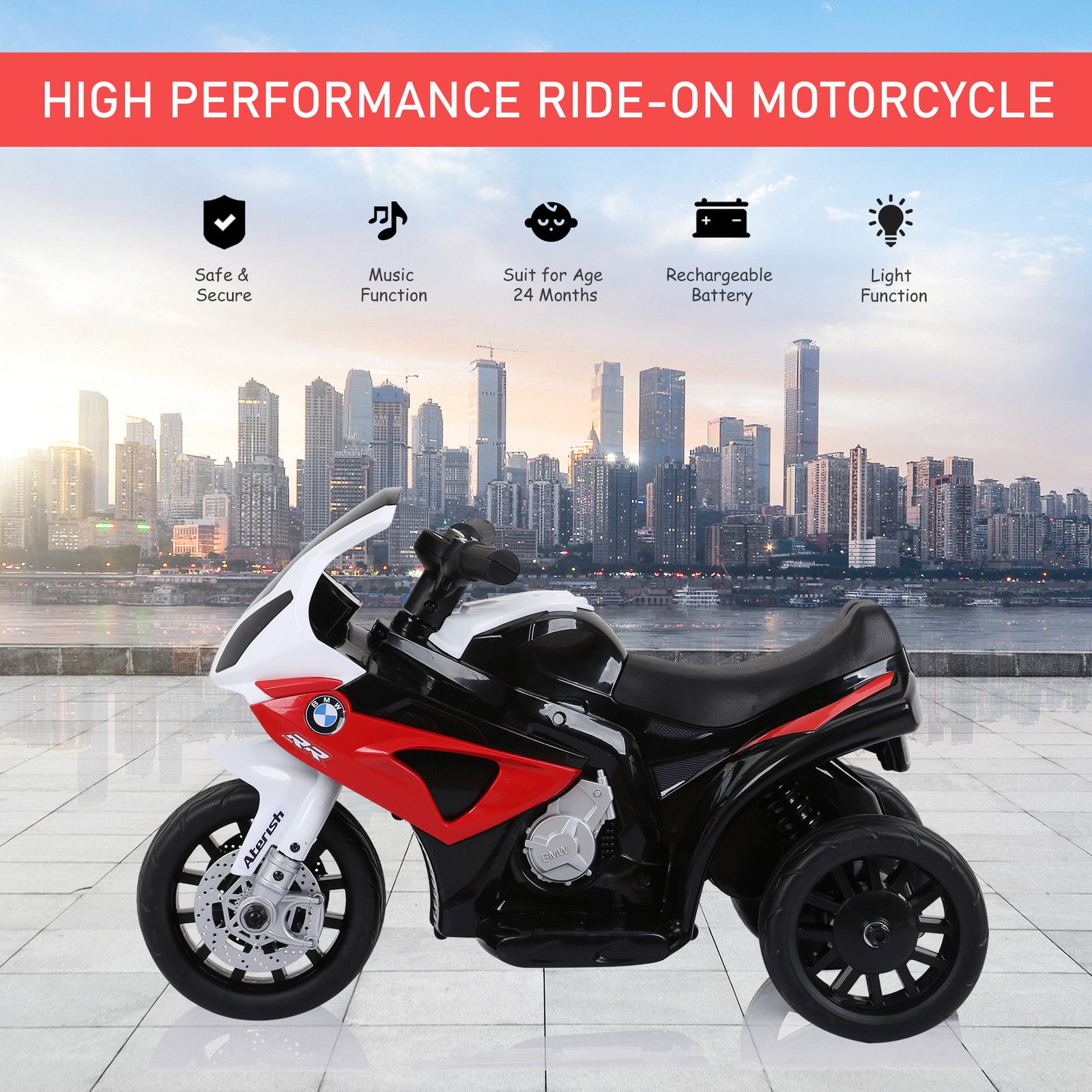 6V Kids Ride On Toddler Motorcycle with Headlight Music 3 Wheels for 1-3 Years