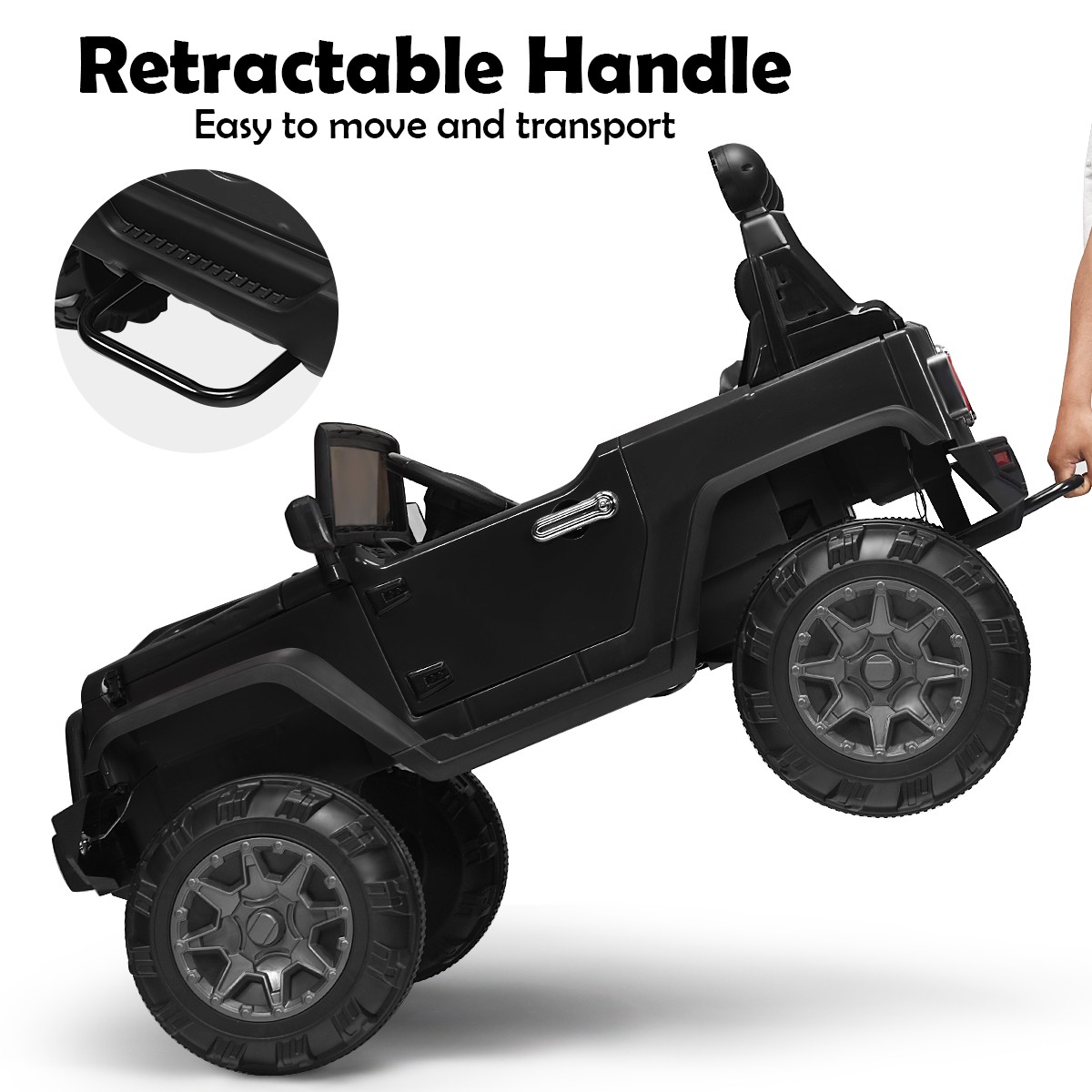 12V Kids Ride On Truck RC Car Spring Suspension w/ LED Light Music Trunk Black
