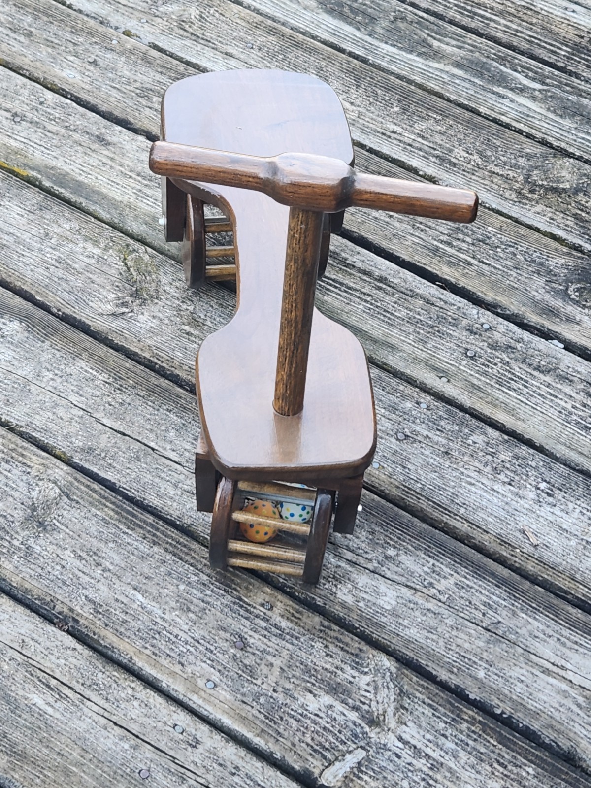 Wood Scooter Handmade Ride On Toy Ping Pong Ball Noise Maker Vintage Folk Art