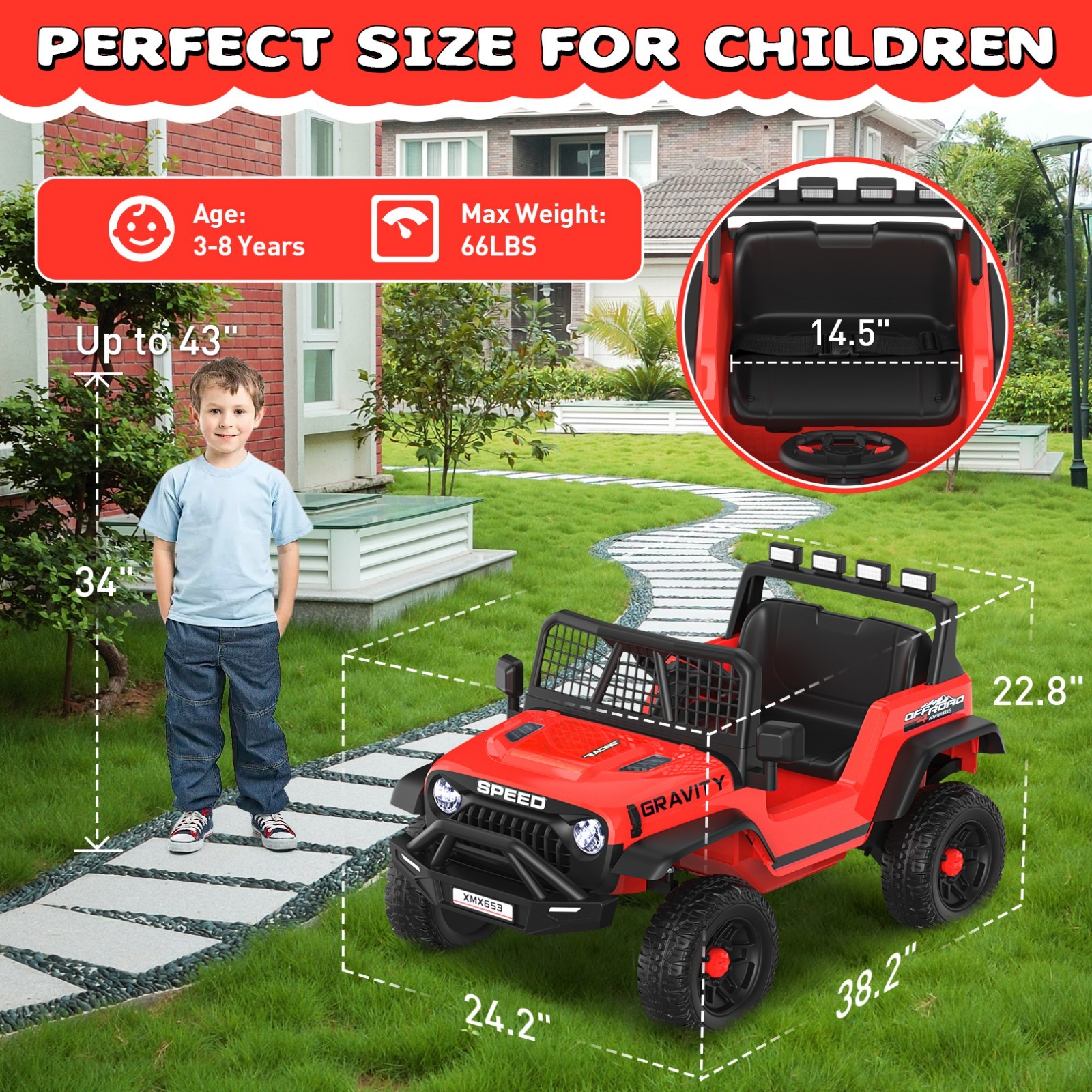 12V/24V Kids Electric Car Ride on Truck Battery Power Wheels w/LED Light & Music