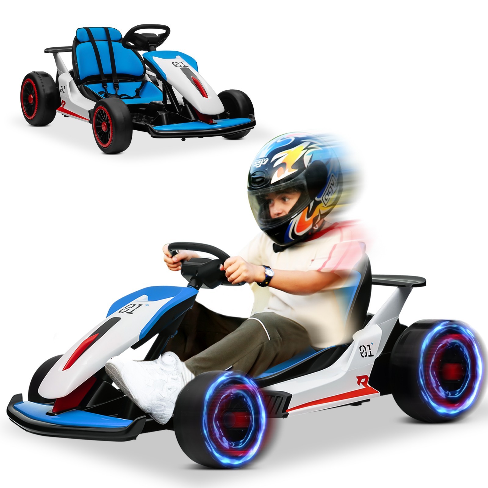 24V 2WD Ride On Race Car for Kids, Drift Kart Car W/ 10Ah Large Battery for Ages