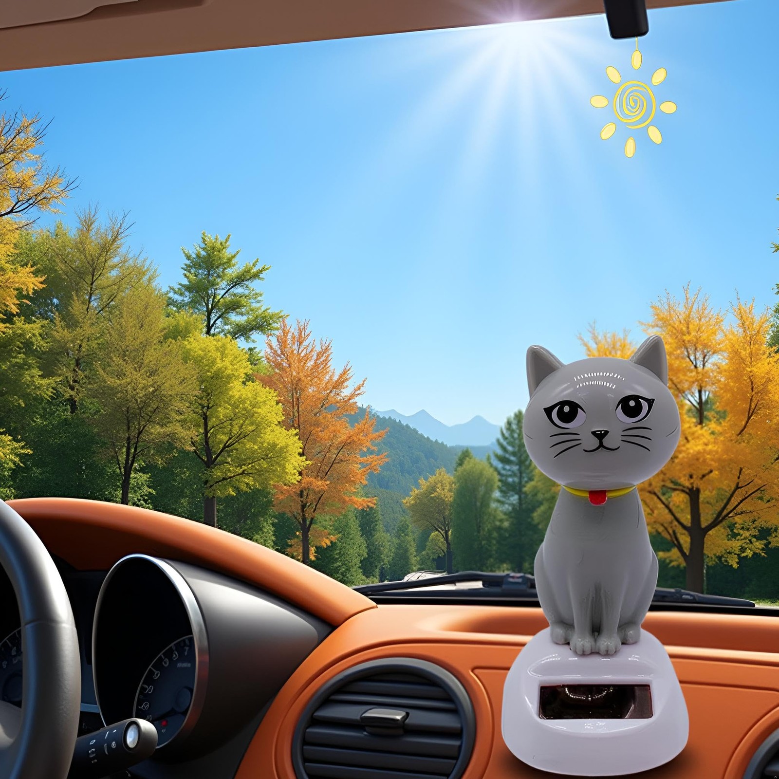 Gray Solar Powered Dancing Cat Doll Figure – Swinging 4 inches tall,