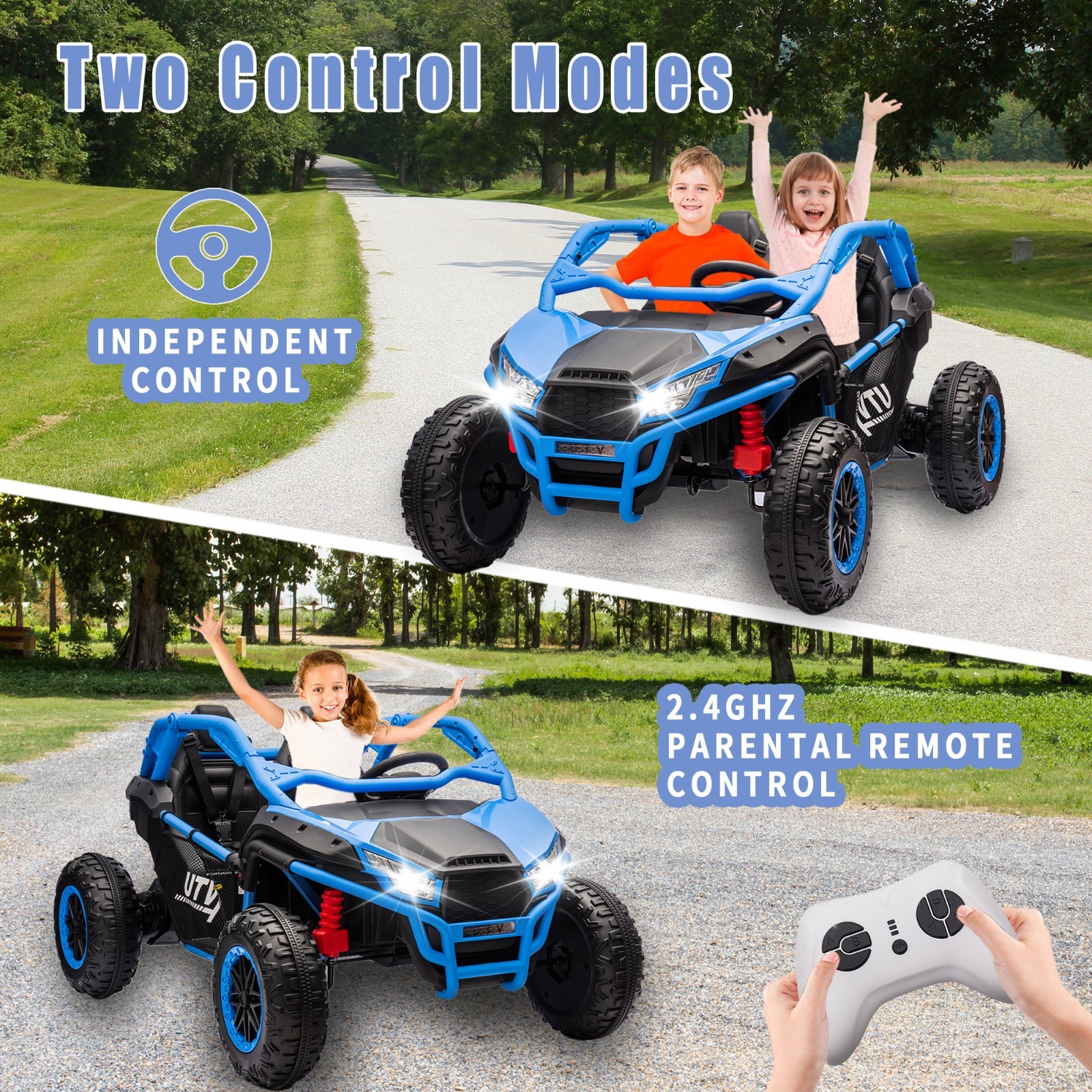 24V Kids Ride on Electric Car UTV w/Remote, LED, Battery Power Wheels,Blue