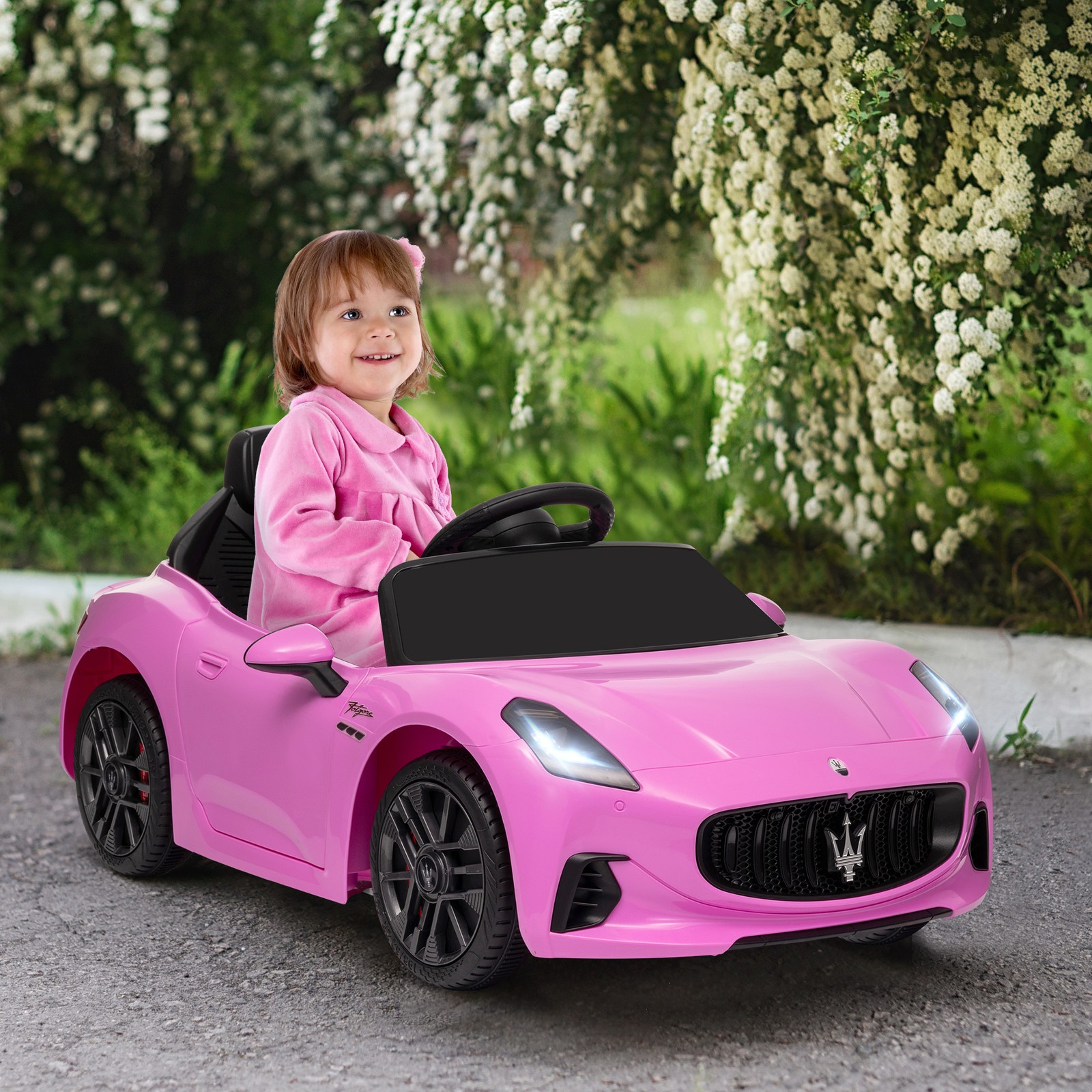 Qaba Maserati Gran Turismo Licensed 12V Kids Electric Car w/ Remote Control Pink