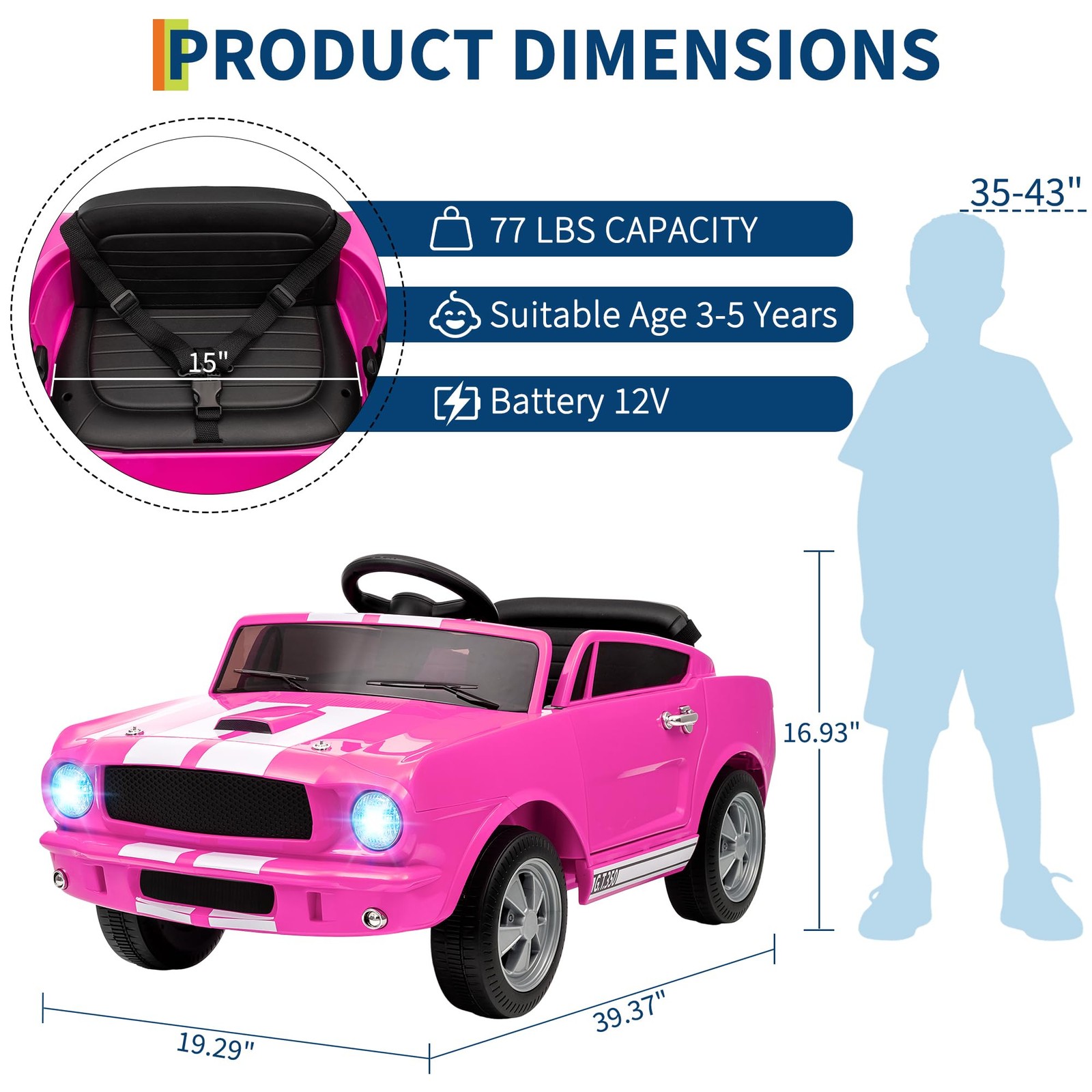 Garvee Ride on Licensed Shelby GT350, 12V Ride on Toys for Toddlers with Remote