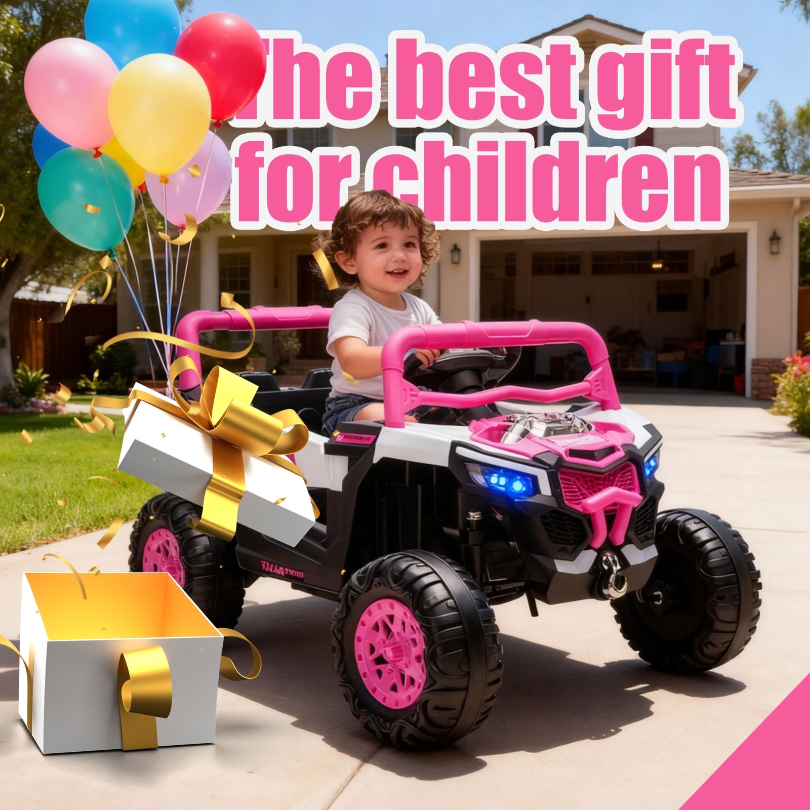 12V Kids Electric Car Ride On UTV Truck w/Remote,LED, Power Wheels Toys, Pink