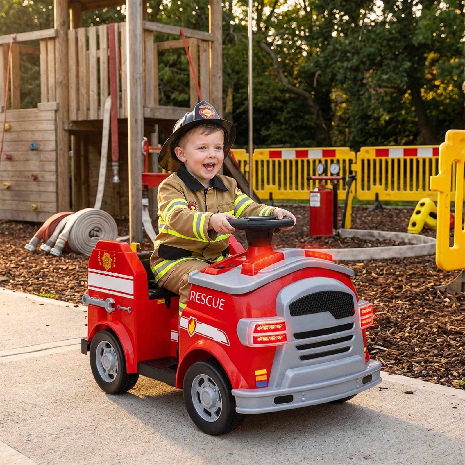 12V Ride on Fire Truck w/ Siren, Flashing Lights