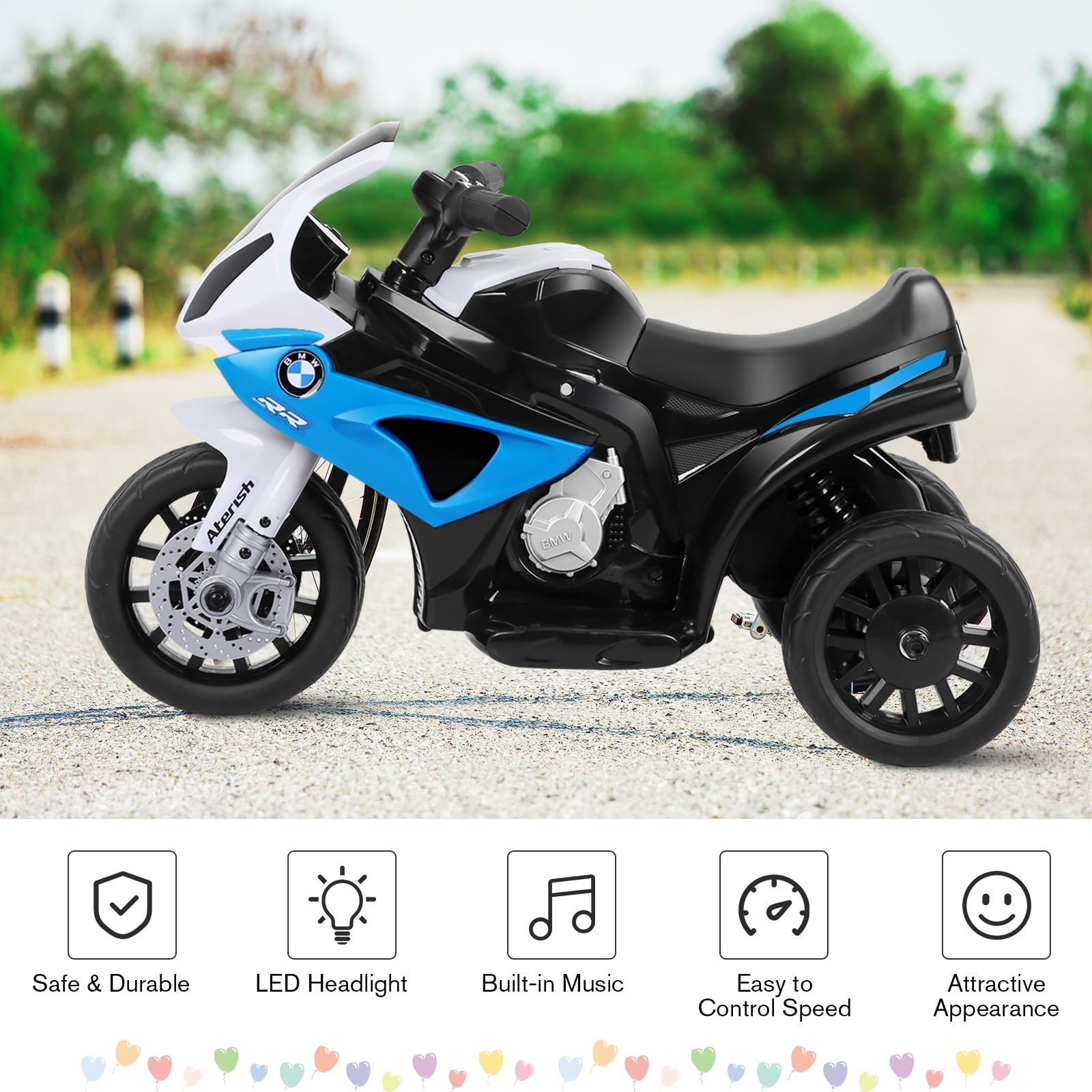 6V Licensed Kids Electric 3-Wheel Motorcycle Ride-On Blue with Music & Light