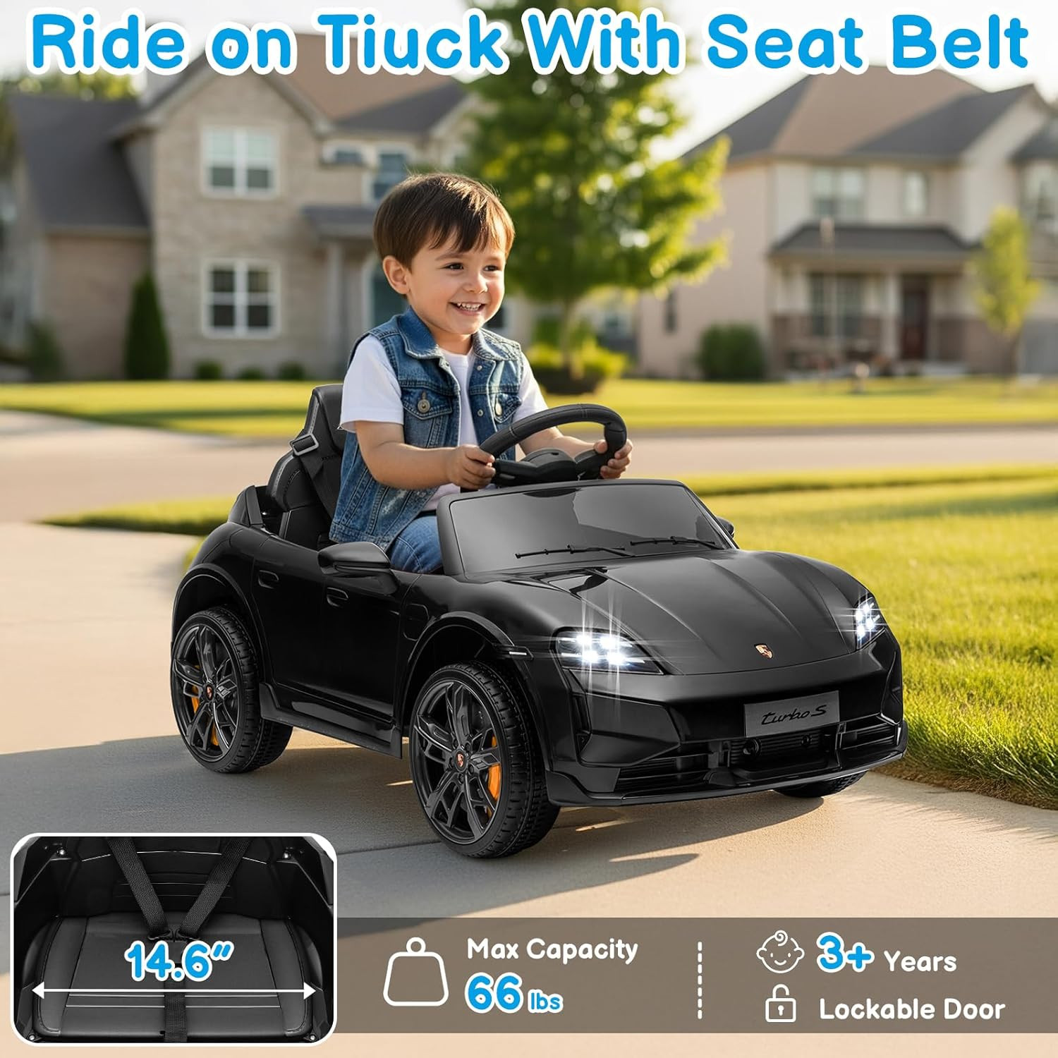 12V Kids Ride on Car, Licensed Porsche Taycan Electric Car for Toddlers, Battery