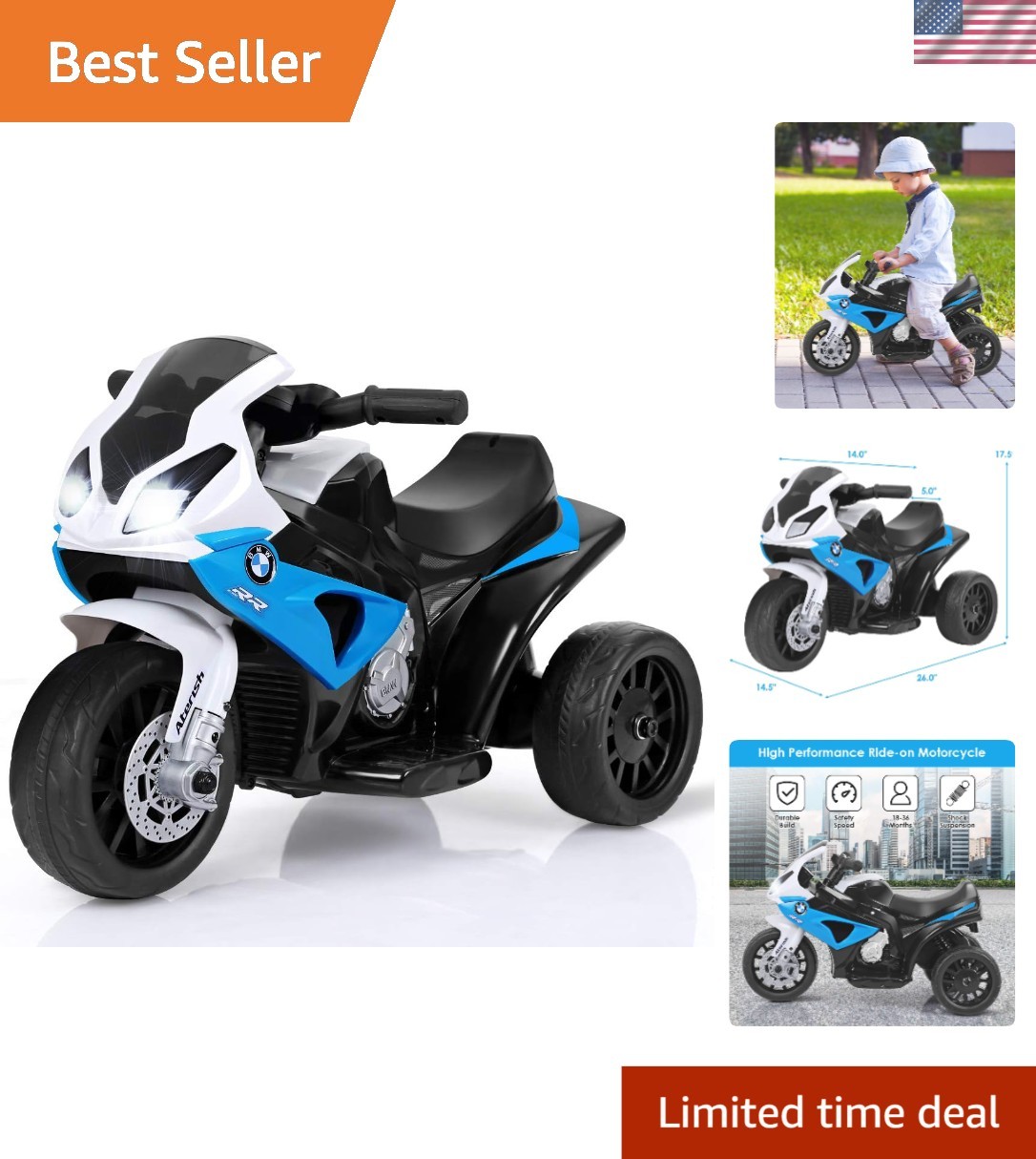Safe BMW Kids Ride-On Motorcycle – Electric Toy with Lights & Music for Toddlers