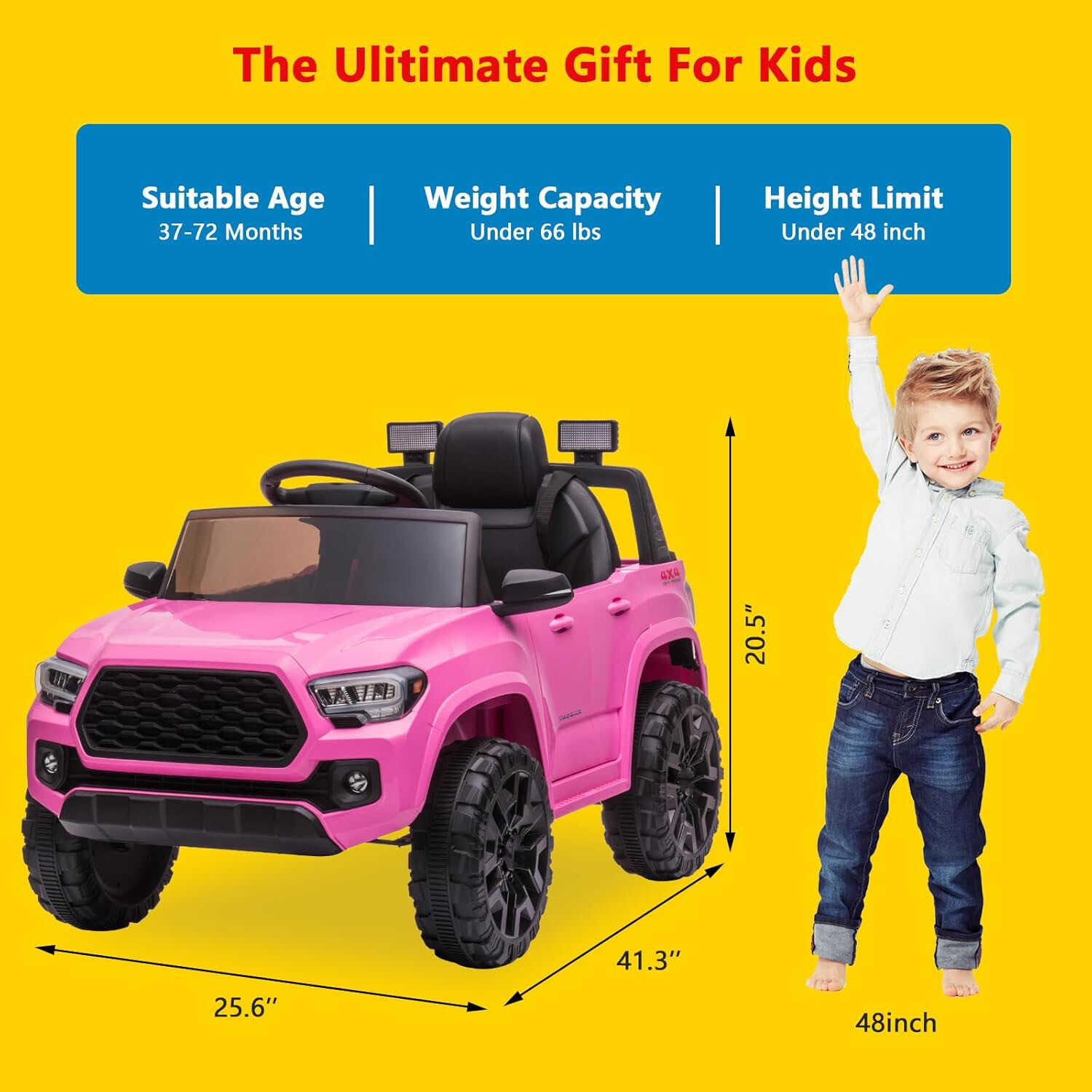 12V Kids Ride-On Car With Parent Remote Control &LED Headlights for 3-6 Year Old