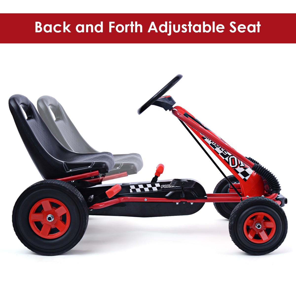 Honeyjoy Go Kart 4 Wheel Pedal Powered Kids Ride On Toy w/ Adjustable Seat Red