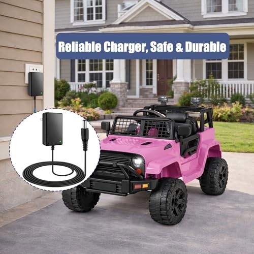 12V Ride On Toy Charger, 5.5mm x 2.1mm Round Plug, 6.6FT Cable | For 12V ride-on