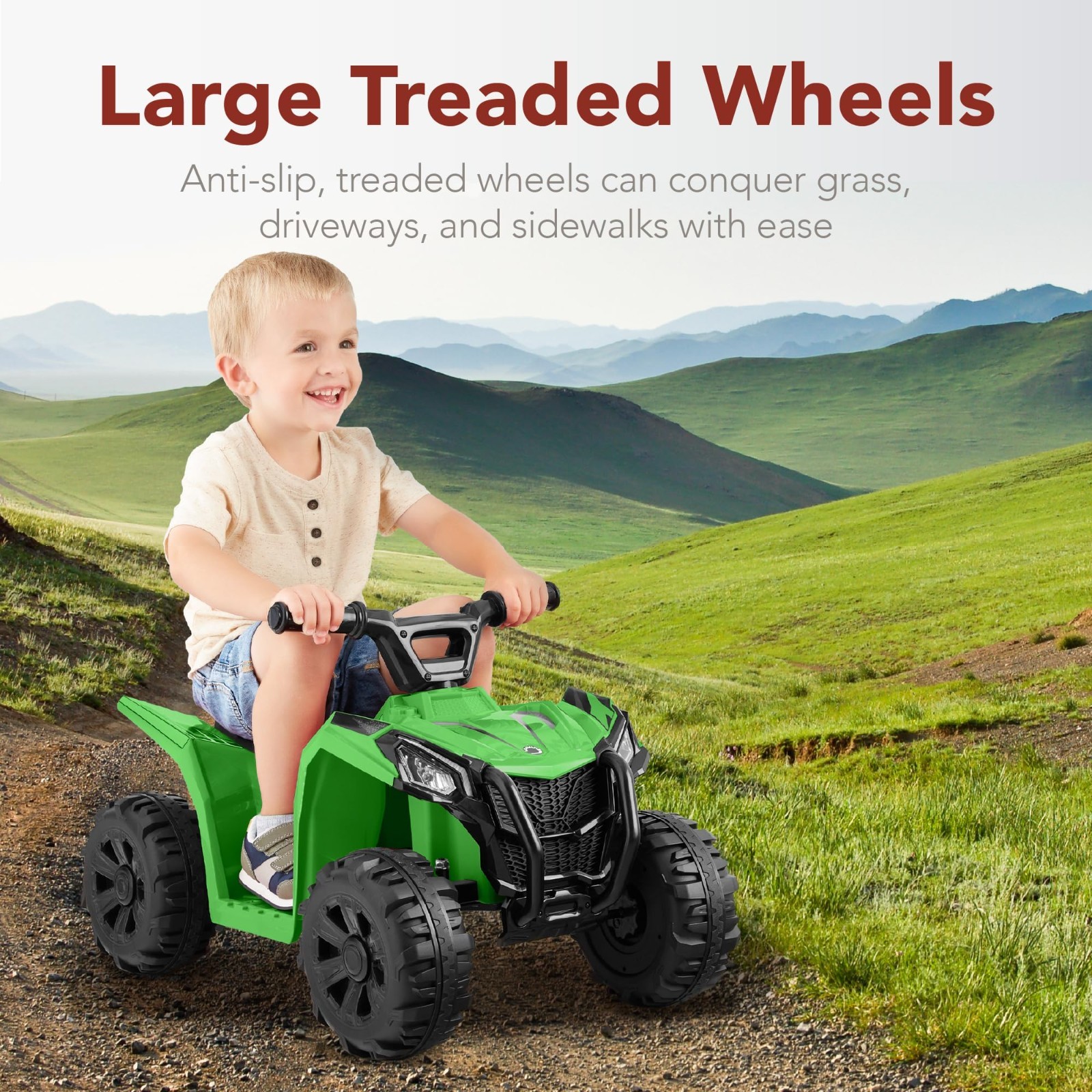 Kids 6V Ride-On ATV Quad 4-Wheeler Toy Car, 1.8MPH, Treaded Tires, Rubber Handle
