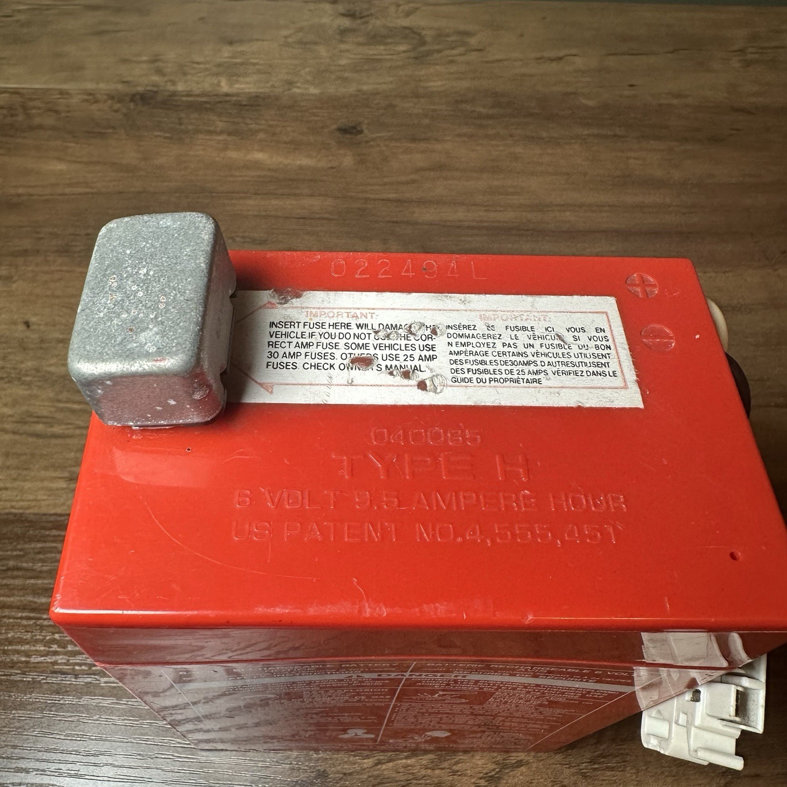 Power Wheels 6 Volt Rechargeable Battery Type H Red