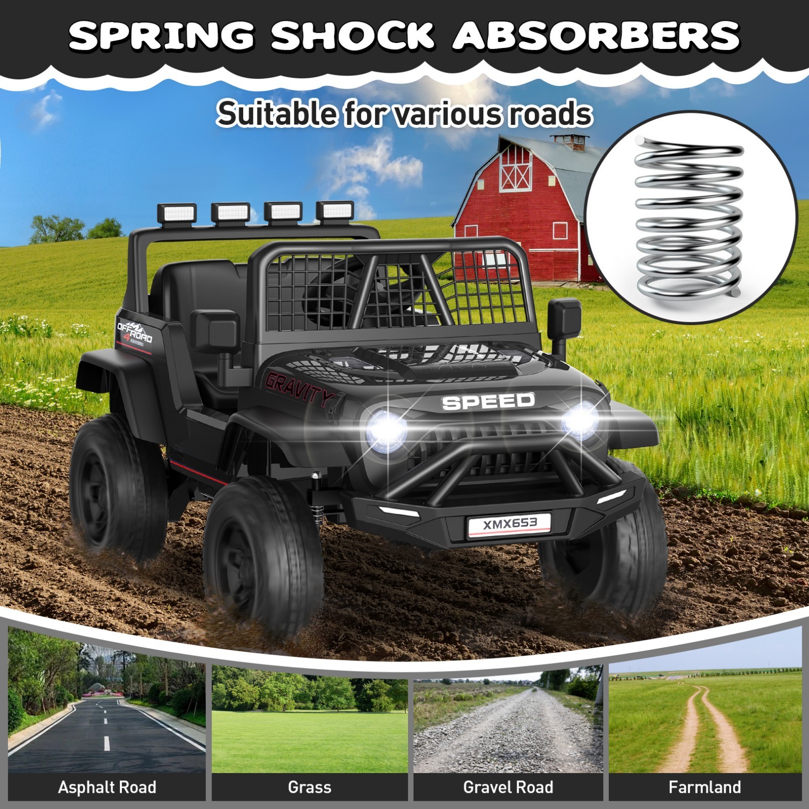 12V/24V Kids Electric Car Ride on Truck Battery Power Wheels w/LED Light & Music