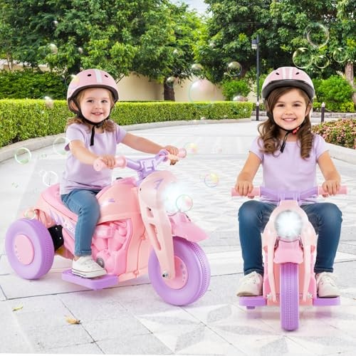 Kids Motorcycle, 6V Electric Ride On Car with Automatic Bubble Violet