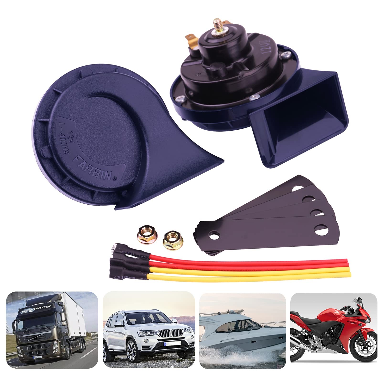 Blue Electric Motohorn 12V Train Horn 130dB Dual Tone Snail 510hz/410hz Kit