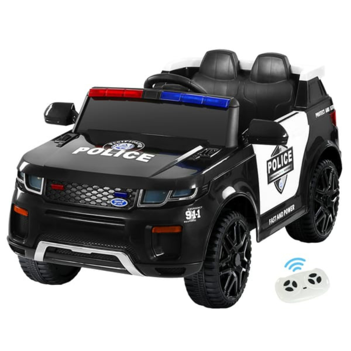 Kids Police Ride On Car Electric Patrol Car Remote Control Black
