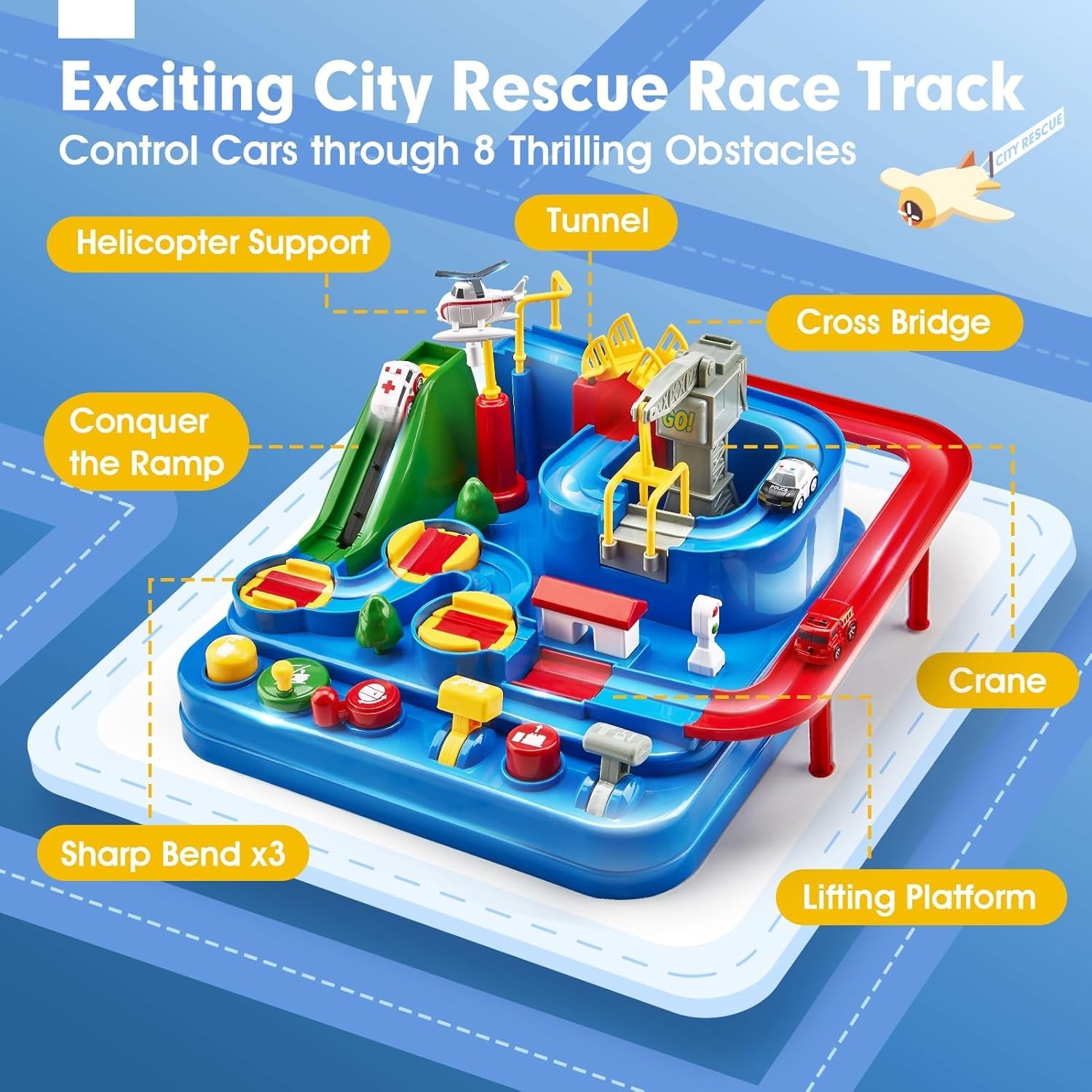 Toys for 3 Year Old Boys – Large Car Race Track for Toddlers 3-5, City Rescue To