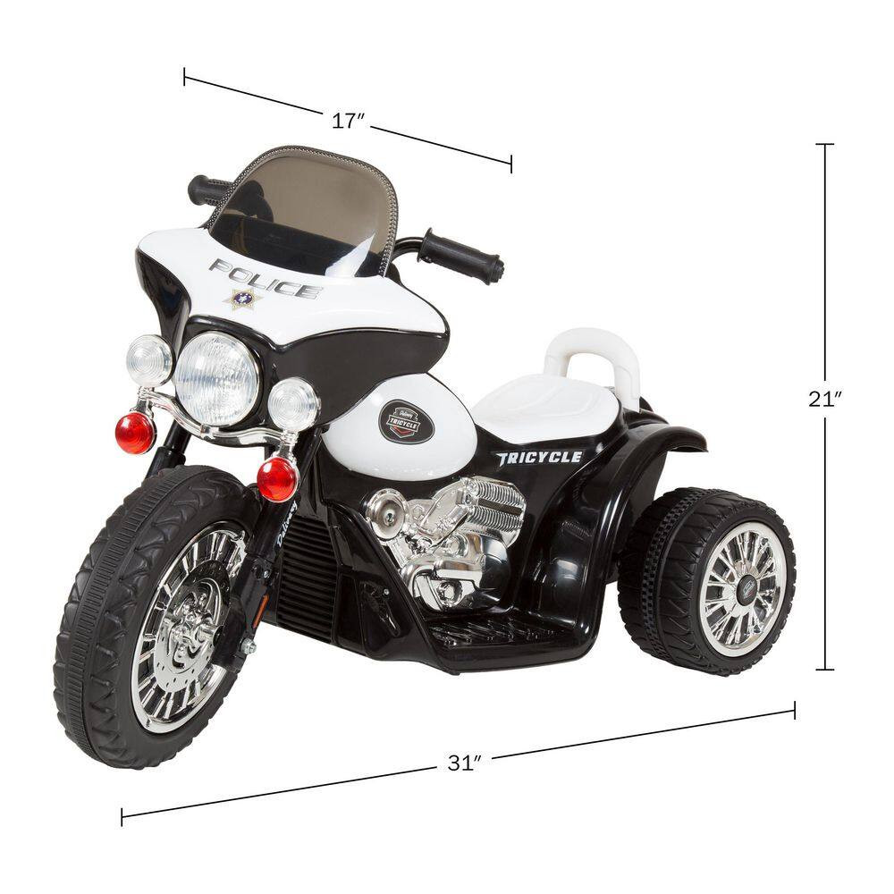 3-Wheel Battery Powered Ride on Toy Motorcycle Police Chopper in Black