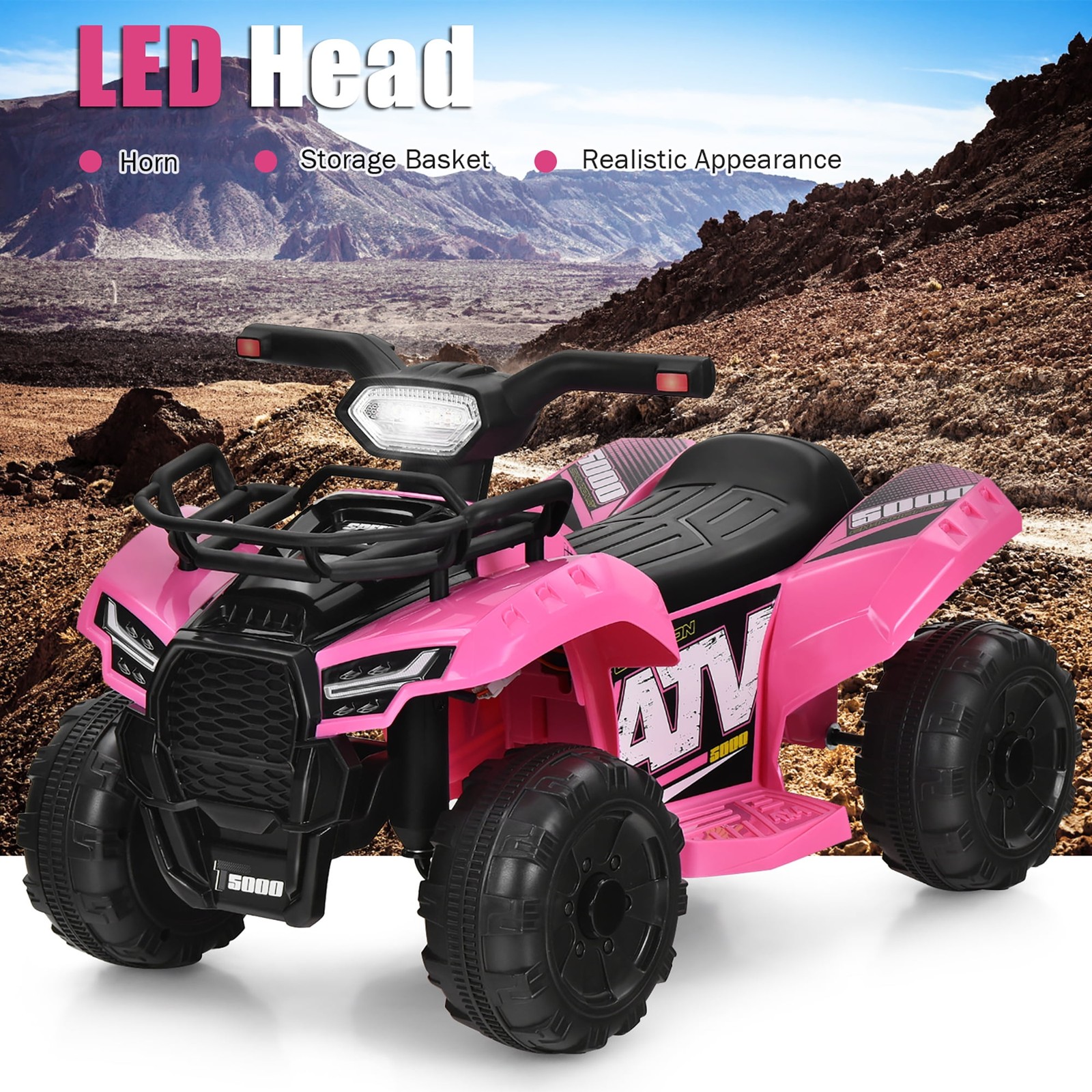 6V Kids ATV Quad Electric Ride on Car Toy Toddler with LED Light MP3 Pink