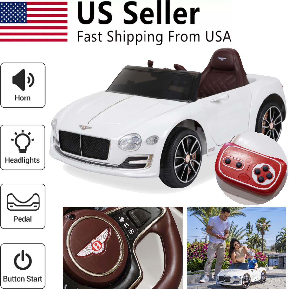 Bentley Licensed 12V Kids Electric Ride On Car with Parent Remote LED Lights NEW