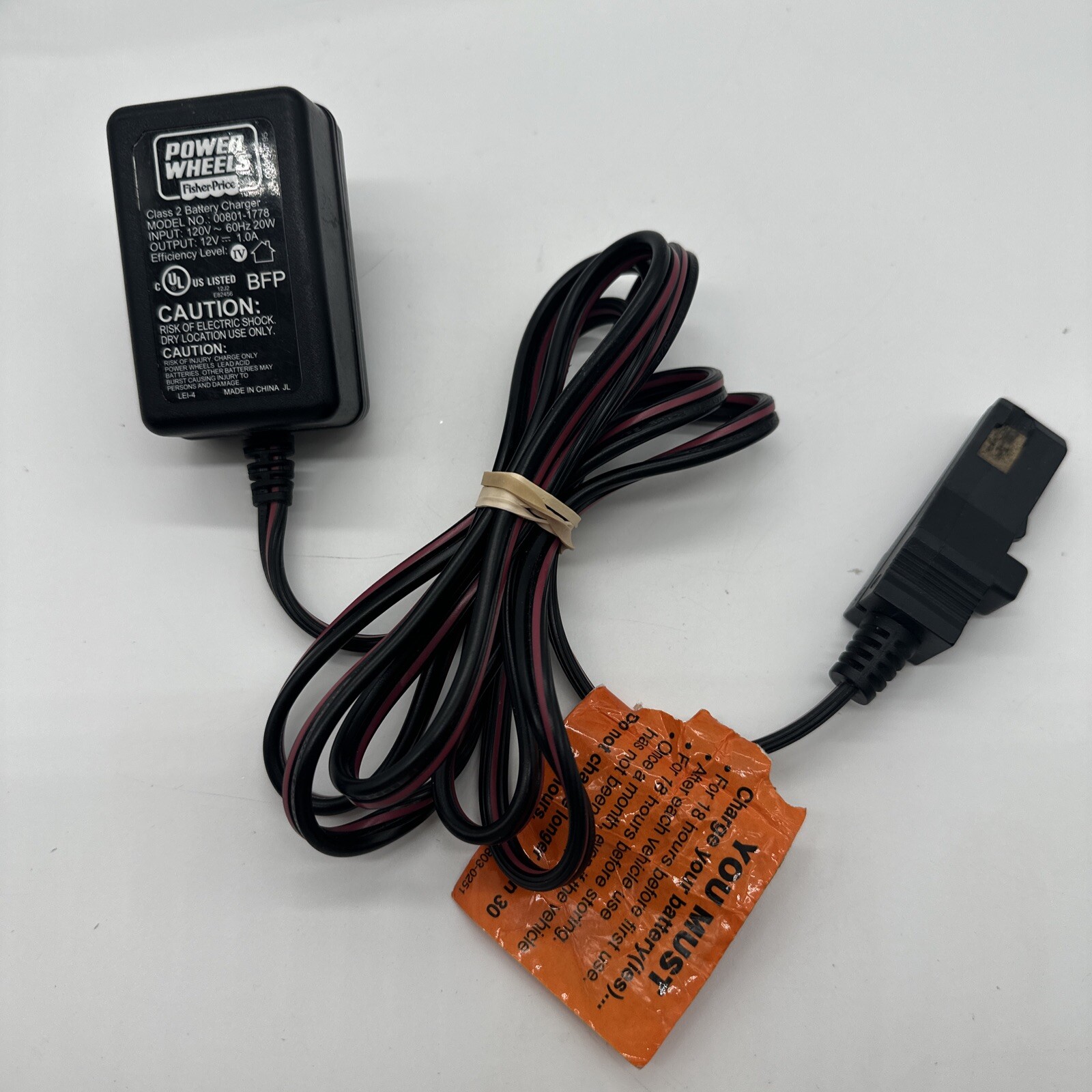Fisher-Price Power Wheels Class 2 Battery Charger Power Cord Model 00801-2101