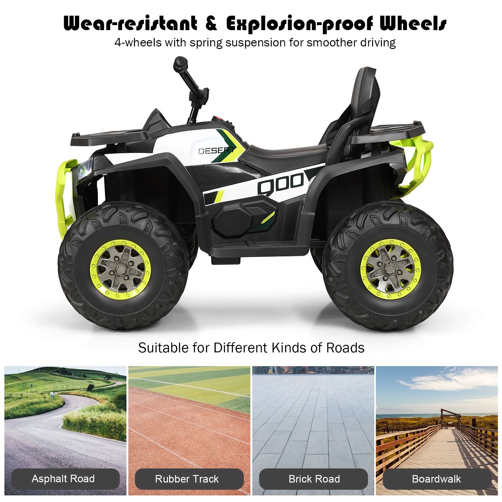 12V Kids Electric 4-Wheeler ATV Quad 2 Speeds Ride On Car w/MP3&LED Lights White