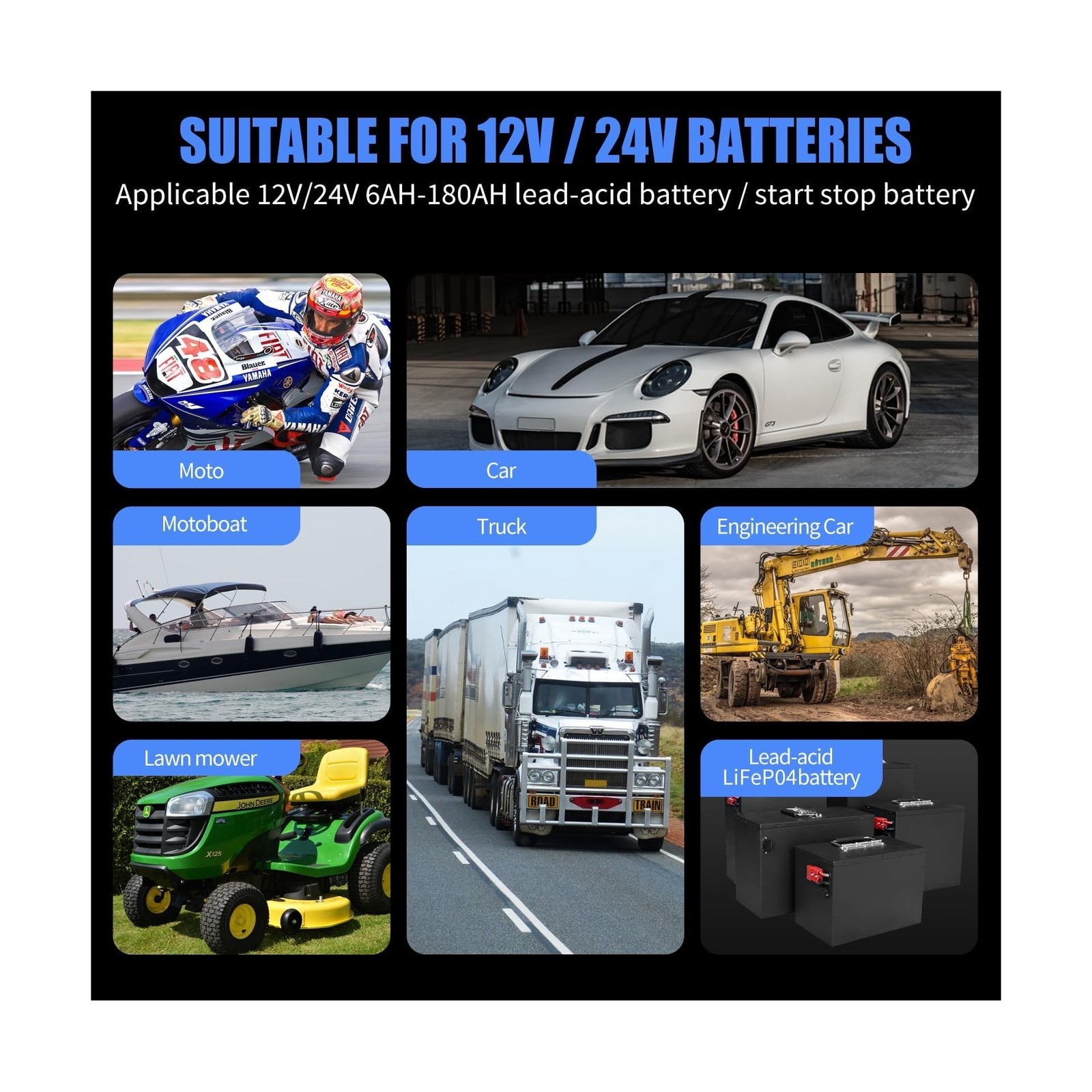E-FAST Battery Charger 10-Amp 12/24V LiFePO4 Lead Acid Fully Automatic Batter…