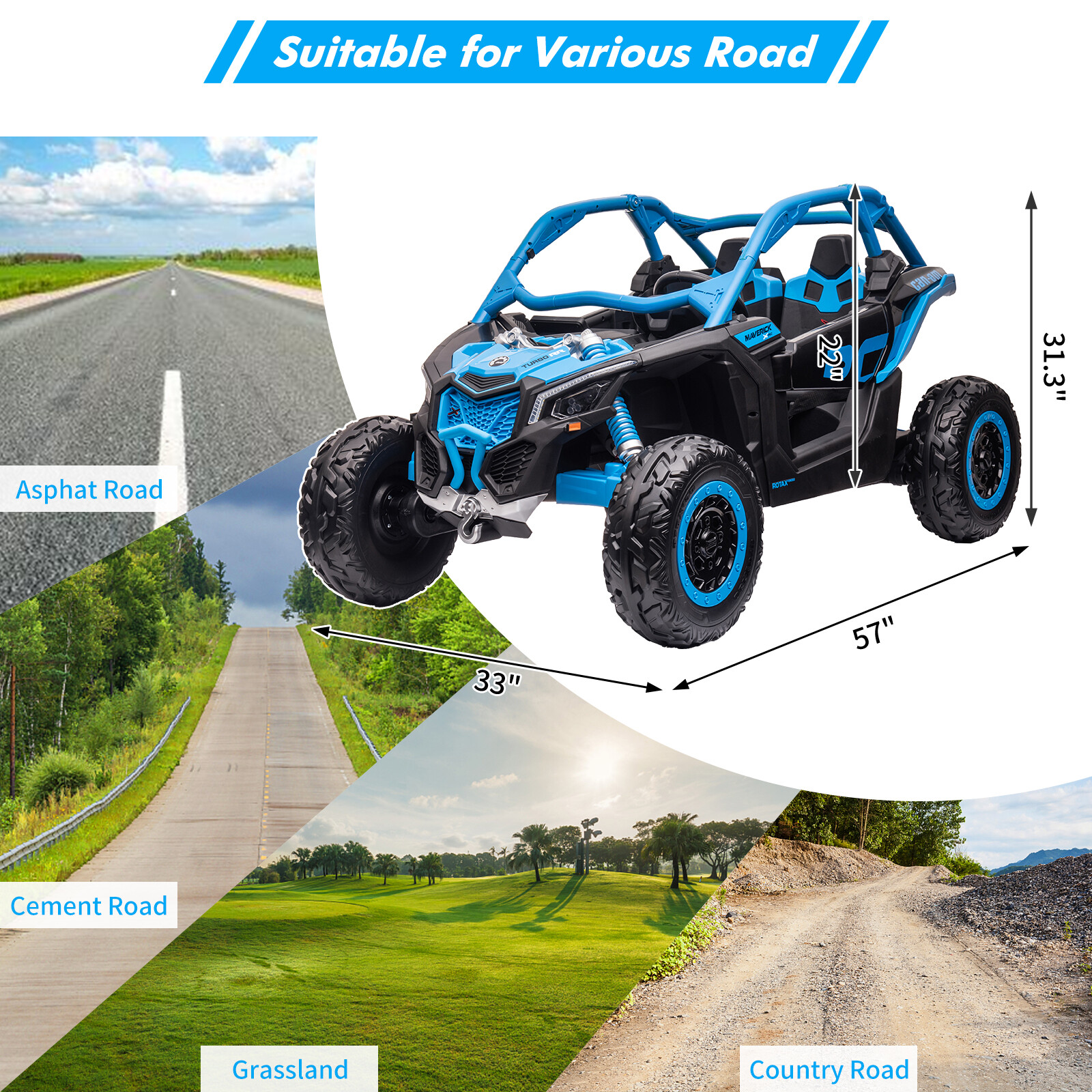 2 Seater Ride On UTV Car, Electric Off-Road Car, 4WD Kids Truck W/Remote Control