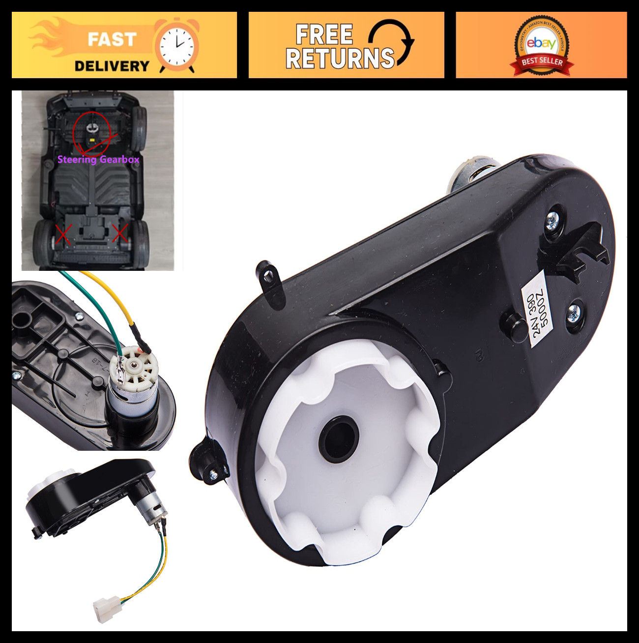 24V Electric Car Steering Gearbox & Motor for Kids Ride-On Car Replacement Parts
