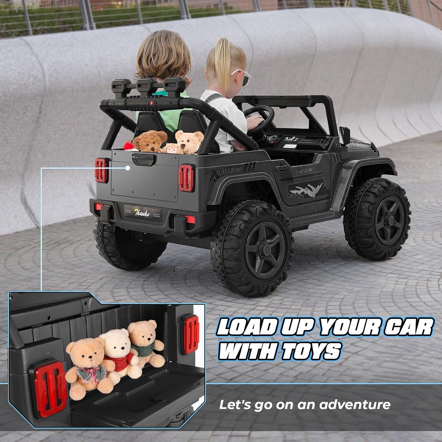 2 Seater 24V Ride On Jeep for Kids, 4x200W Motors, Suspension, White