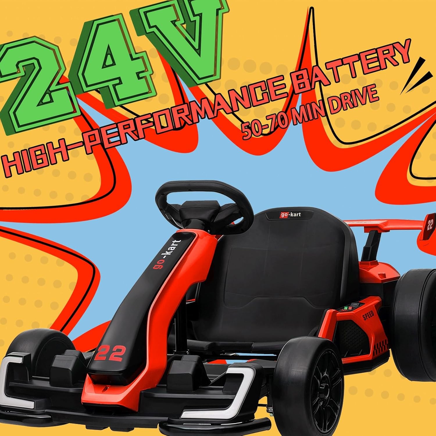 Electric Drift Kart, Adjustable Seat, 24V Outdoor Toy 4 Speed, Kids 6-12 Years
