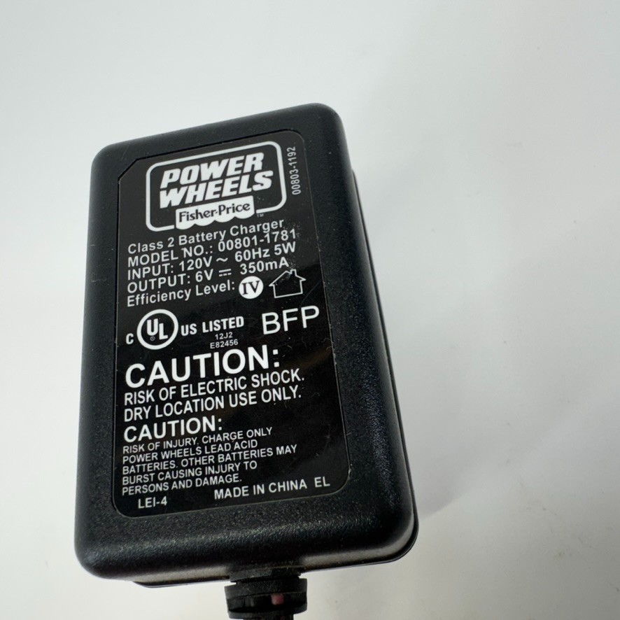 Fisher Price Power Wheels 6V Class 2 Battery Charger Wall Plug 00803-1192 LEI-4