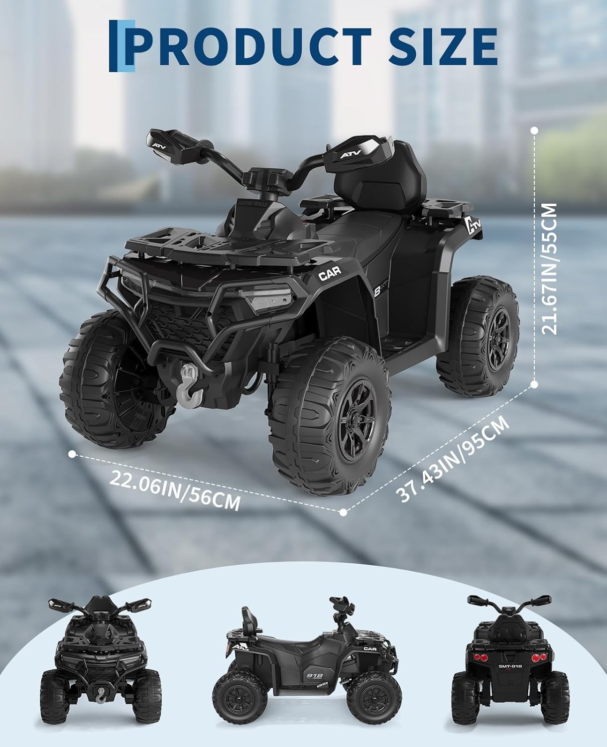 12V Kids 4 Wheeler ATV Quad Car Off-road Ride on Toy w/ LED MP3 Bluetooth Black