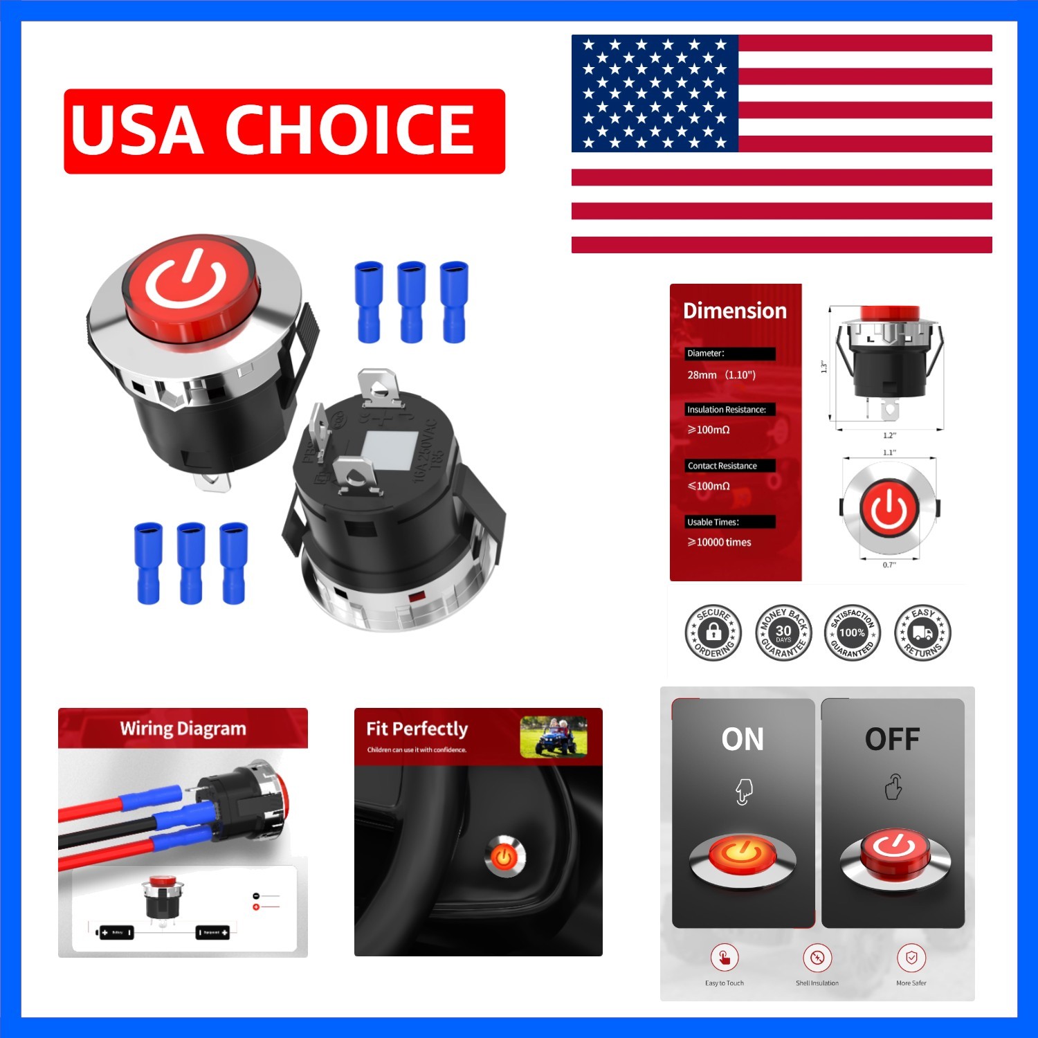 12V Children Ride-On Car Push Button Start Switch – 2 Pack for Easy Replacement