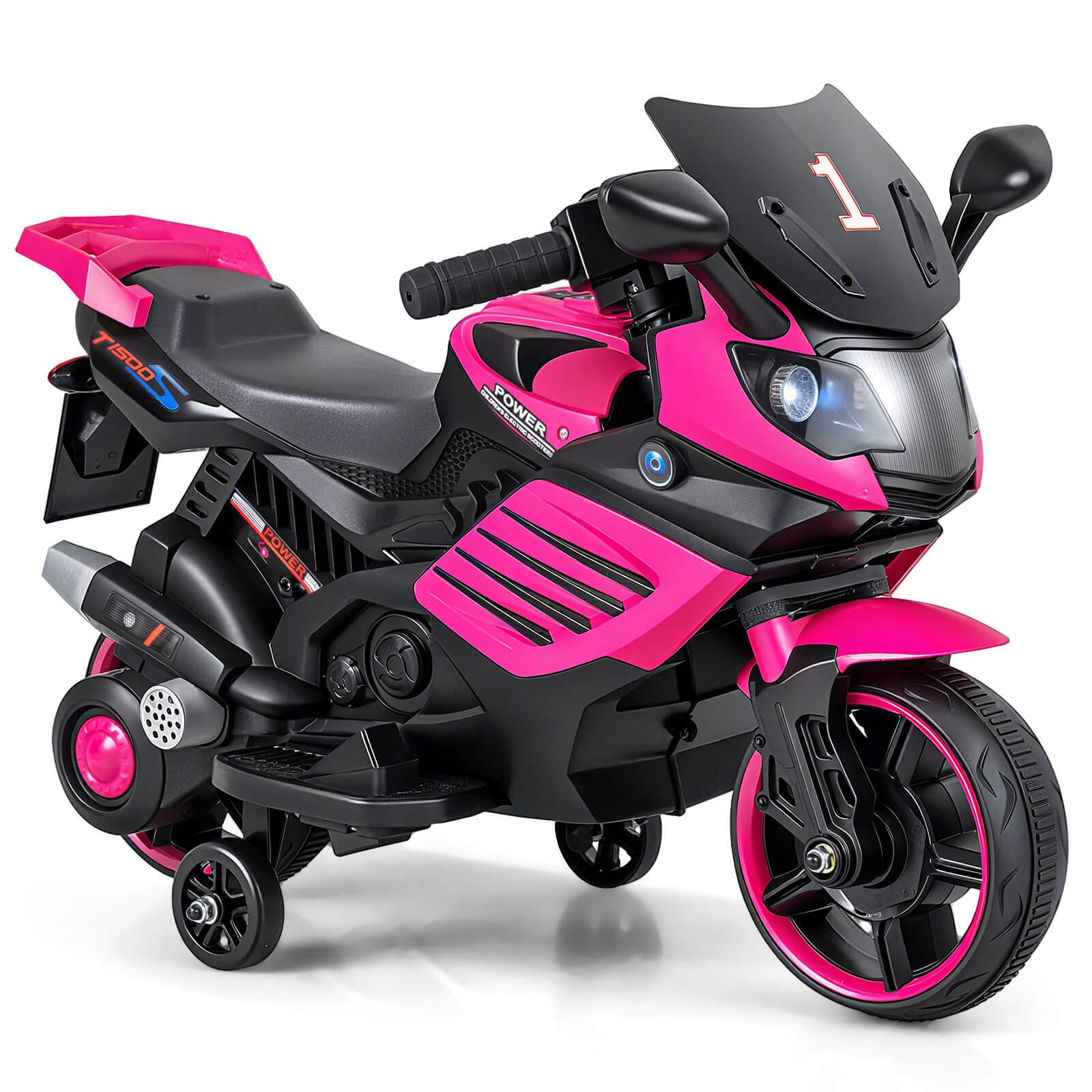 6V Kids Motorcycle w/Music, Horn, Detachable Training Wheels & LED Headlights