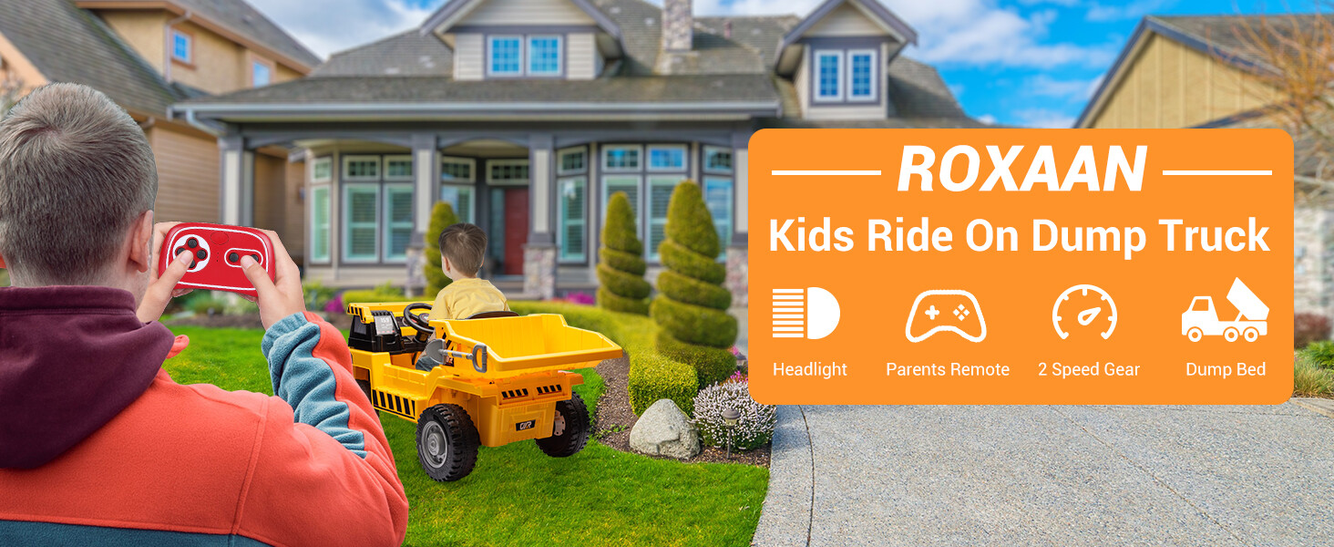 Kids Ride On Dump Truck 12V Battery RC Construction Tractor w/ Electric Bucket