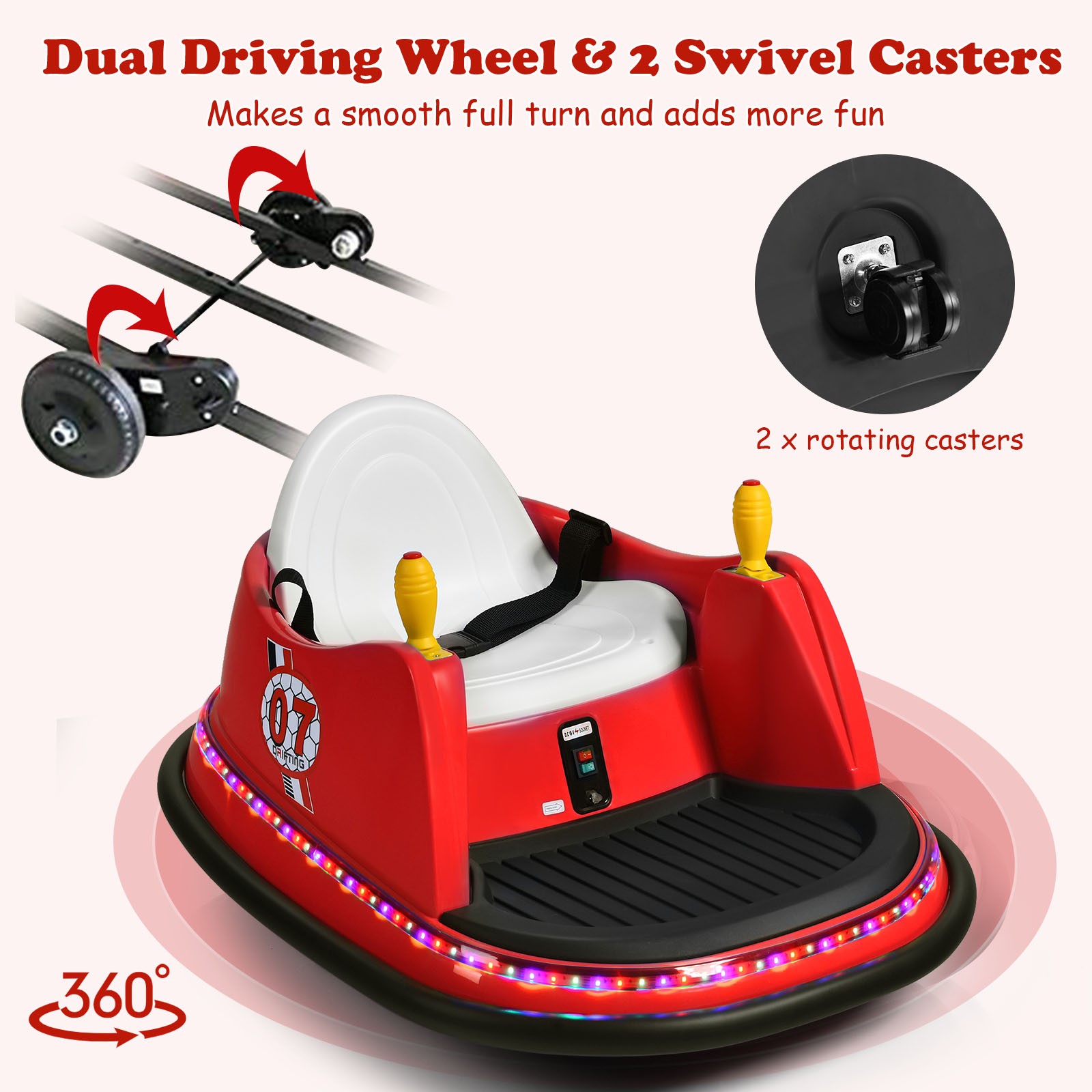 Kids Ride On Bumper Car 6V Vehicle 360° Spin Race Toy w/ Remote Control Red