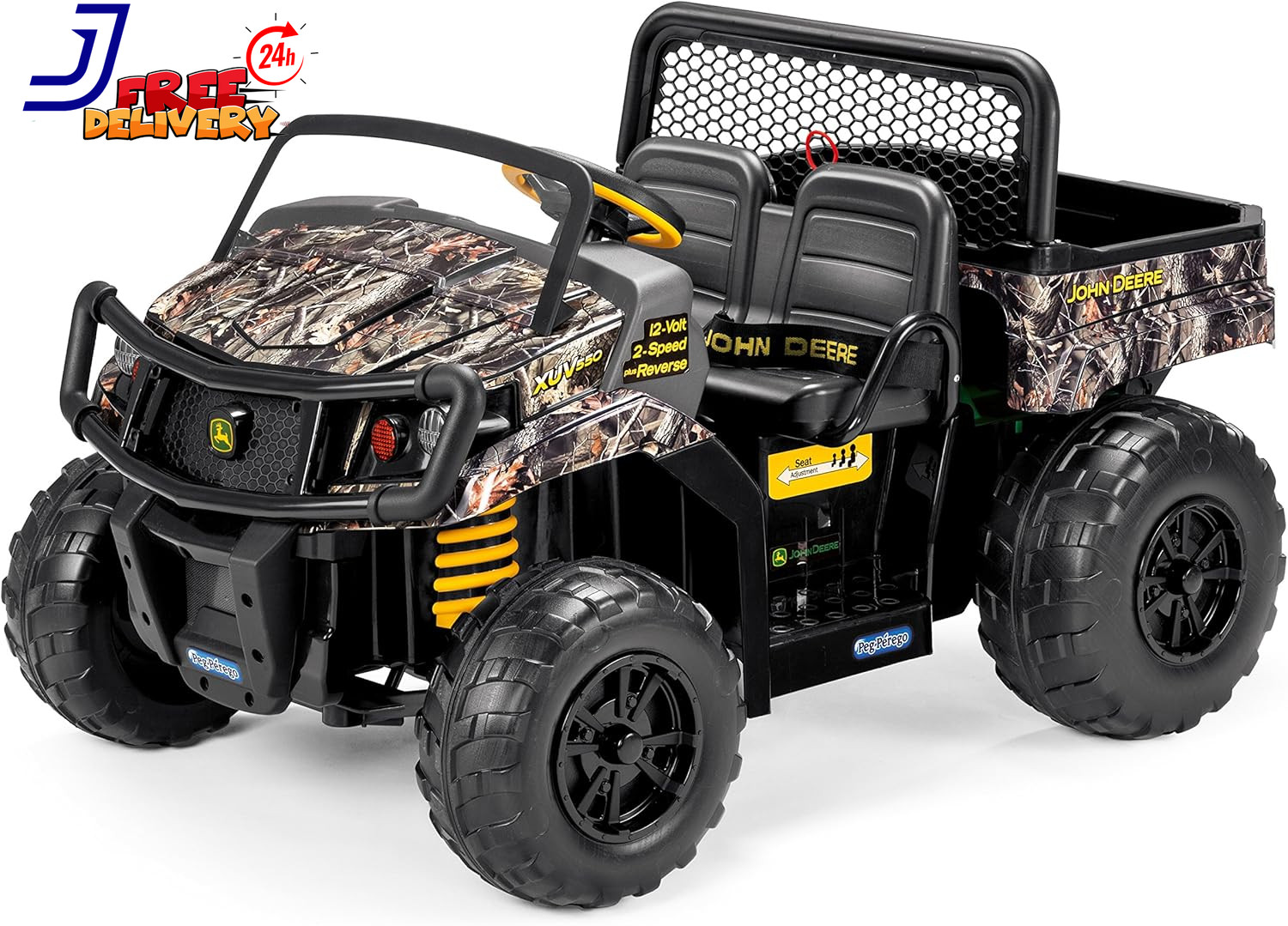 John Deere Camo Kids Ride-On Gator XUV Battery-Powered Dump Bed Tailgate 3-8 Yrs