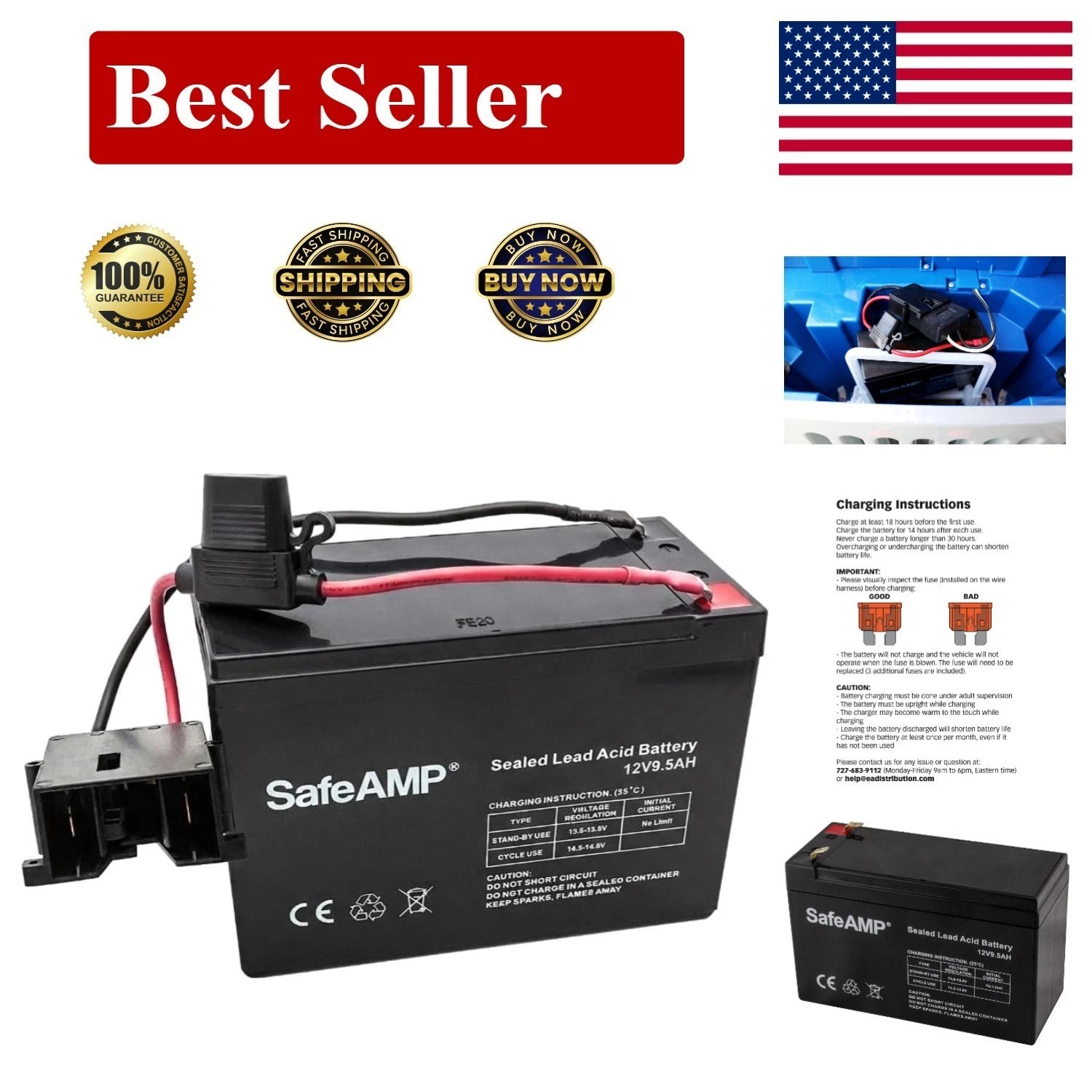 Lightweight 12V Replacement Battery with Self-Resetting Fuse for Power Wheels
